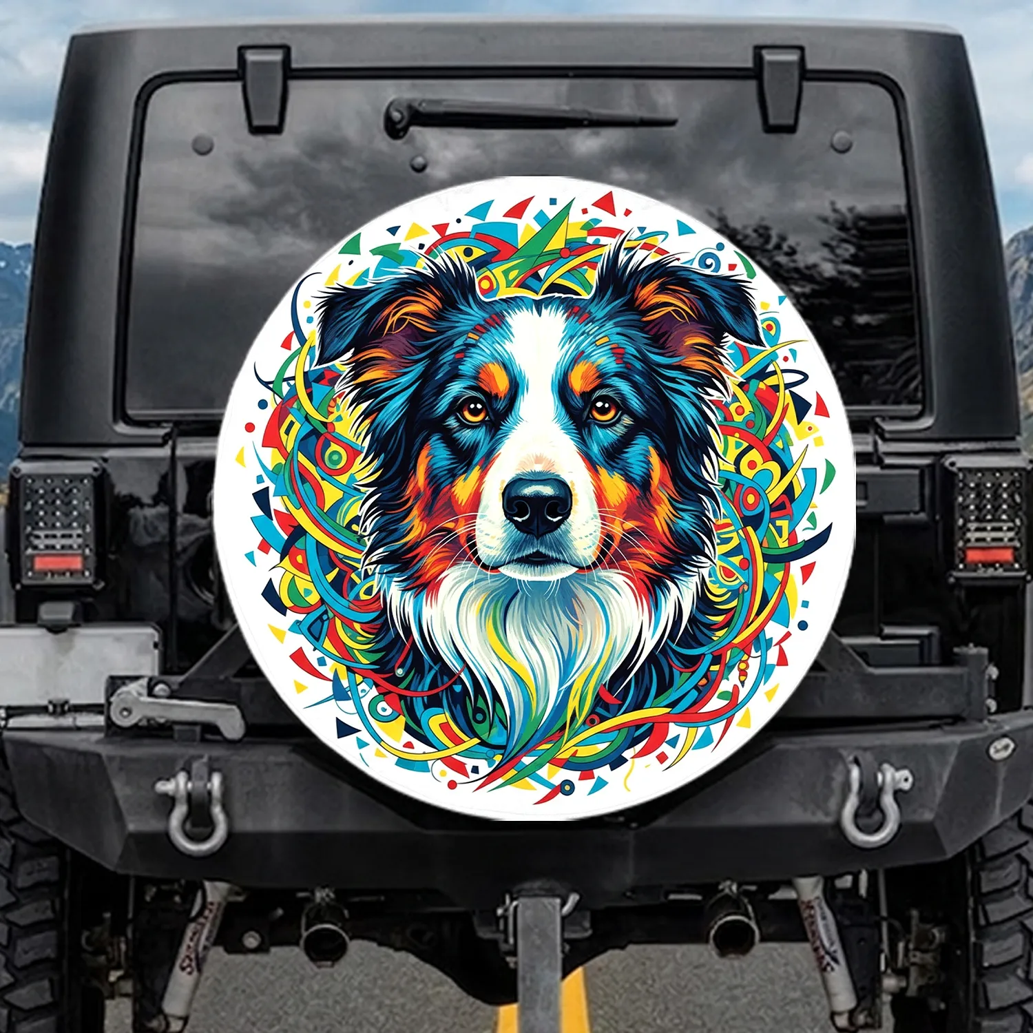Border Collie Australian Shepherd Dog Swirls Color Blocks - Dog Lover Gift Spare Tire Cover - 1