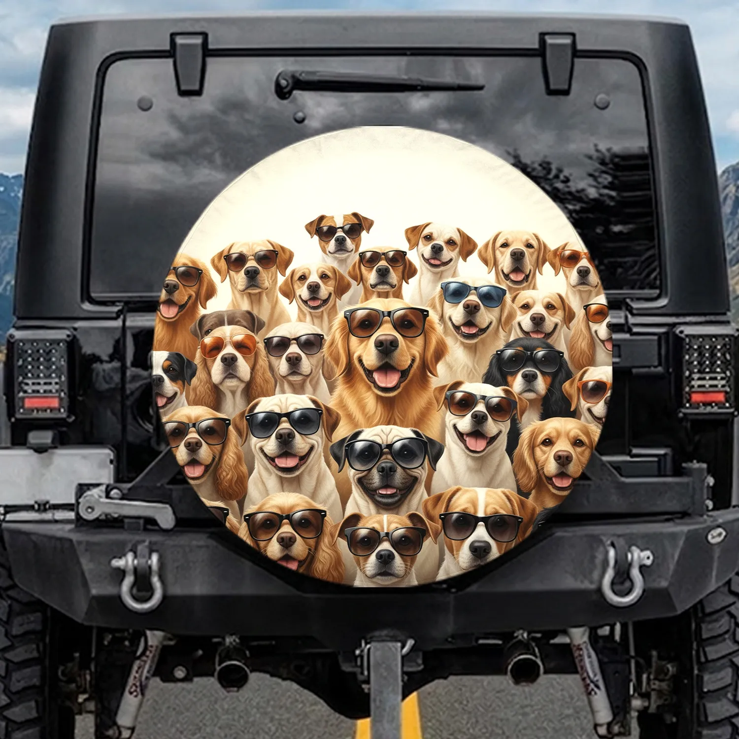Diverse Dog Breeds in Stylish Sunglasses - Outdoor Adventure Dog Lover Gift Spare Tire Cover - 1