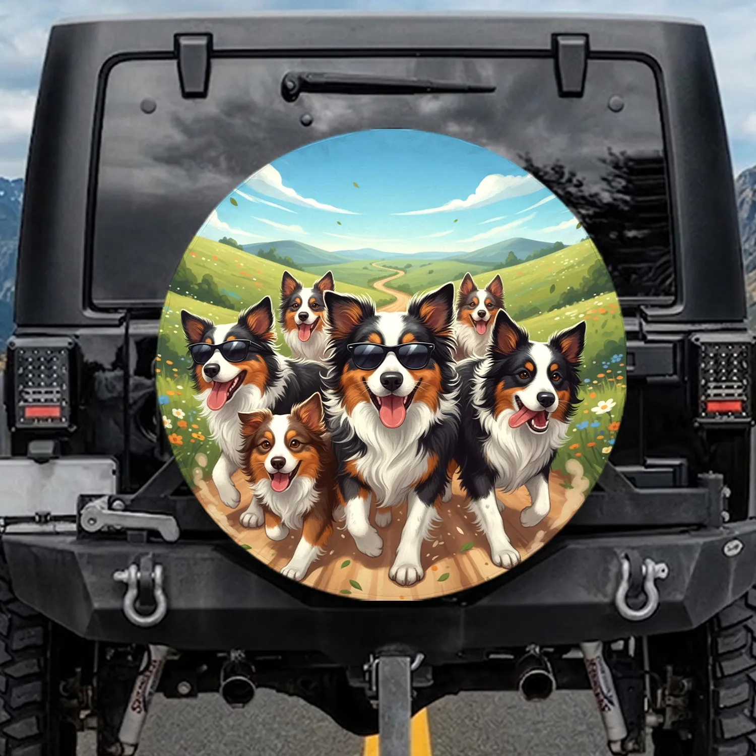 Australian Shepherd Border Collie Dogs - Adventure Dog Lover Gift Spare Tire Cover - 1