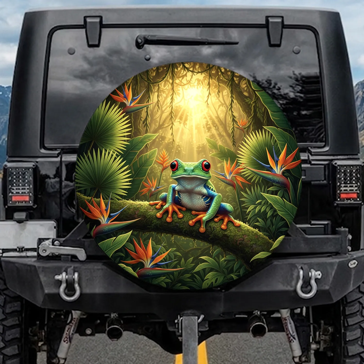 Red-Eyed Tree Frog Tropical Rainforest Golden Light Jungle Foliage Wildlife Lover Gift Spare Tire Cover - 1