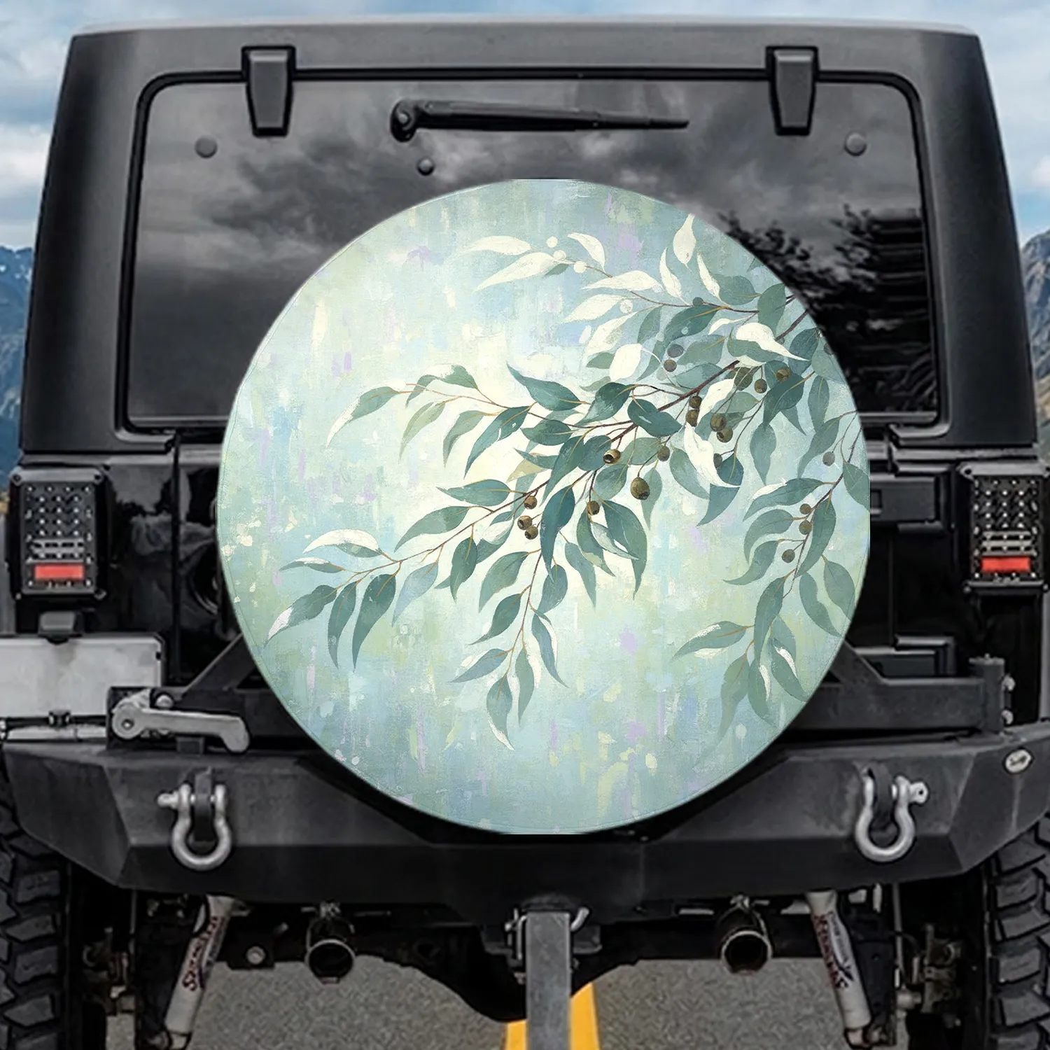 Eucalyptus Rich Floral Leaves Delicate Branches Natural Scene - Tranquil Nature Lover Gift Spare Tire Cover - 1