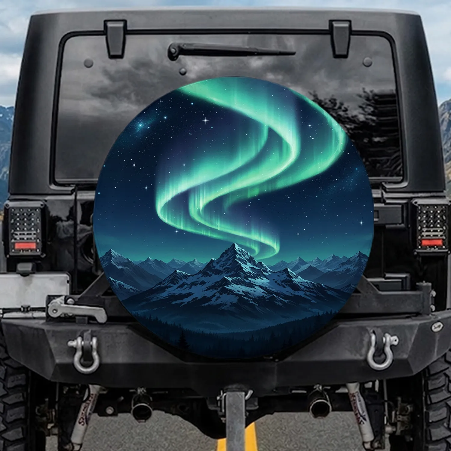 Aurora Borealis Mountain Peaks Night Sky - Nature Lover Outdoor Adventure Gift Spare Tire Cover - 1