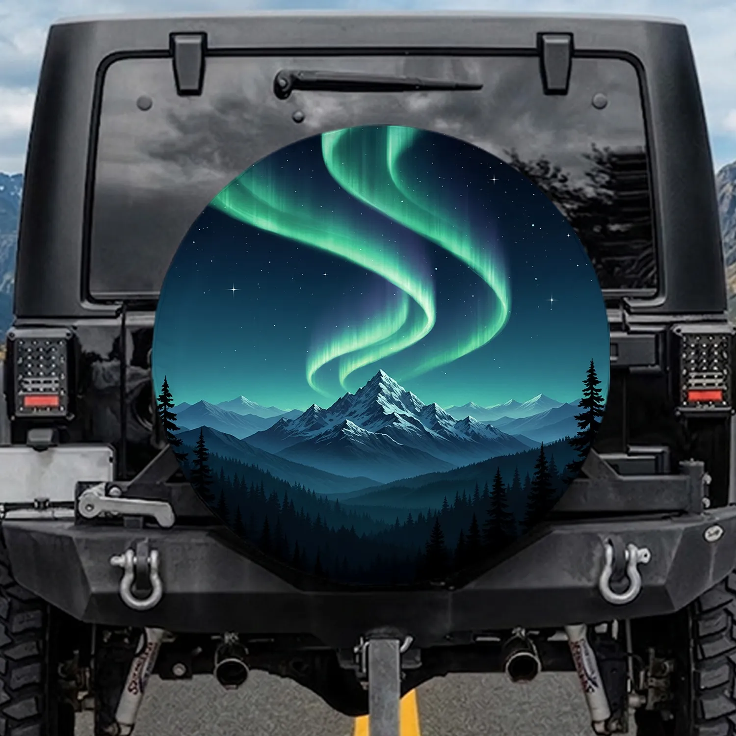 Aurora Borealis Mountain Night Sky - Outdoor Adventure Gift Spare Tire Cover - 1