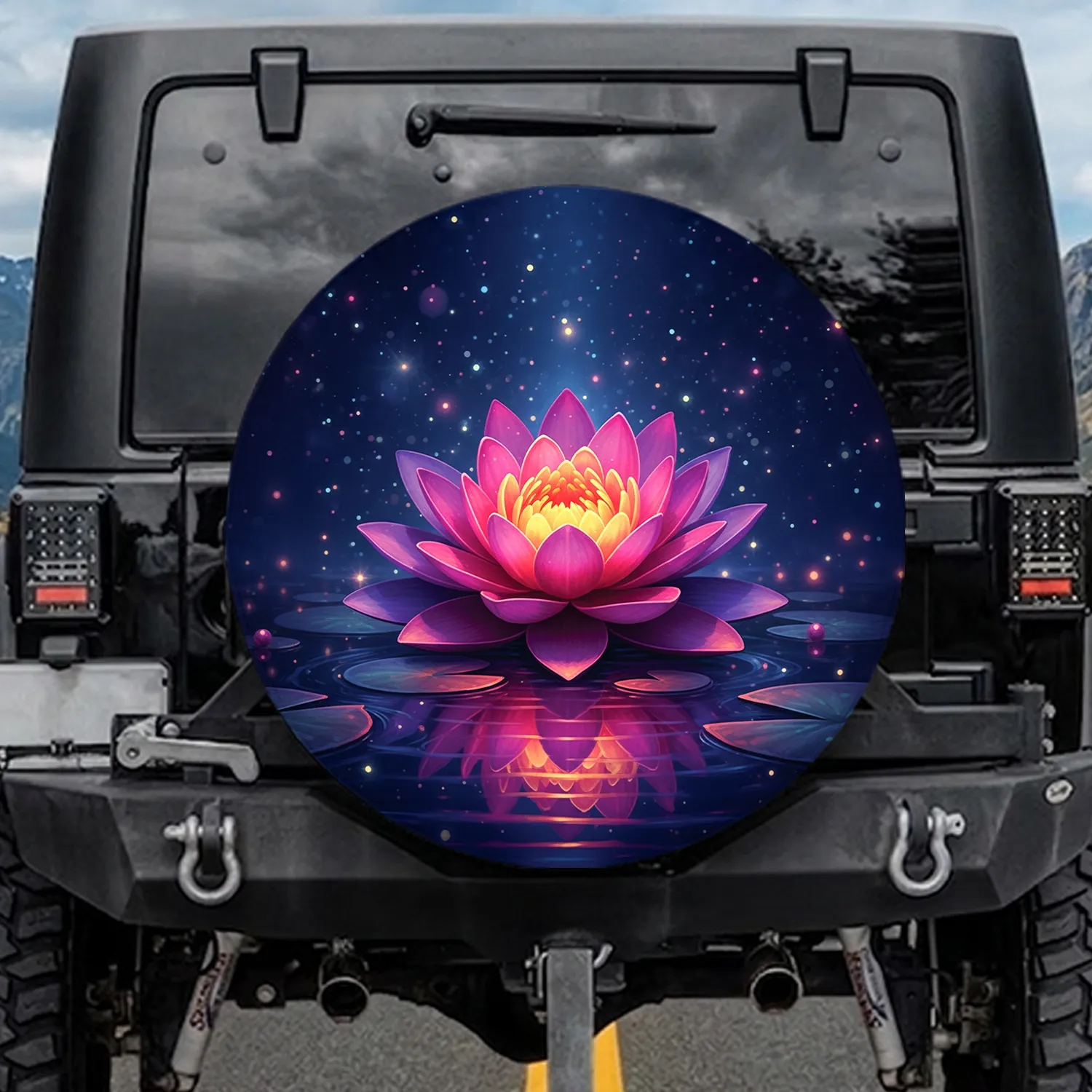 Luminescent Lotus Flower Lily Pads Sky - Yoga Lover Gift Spare Tire Cover - 1