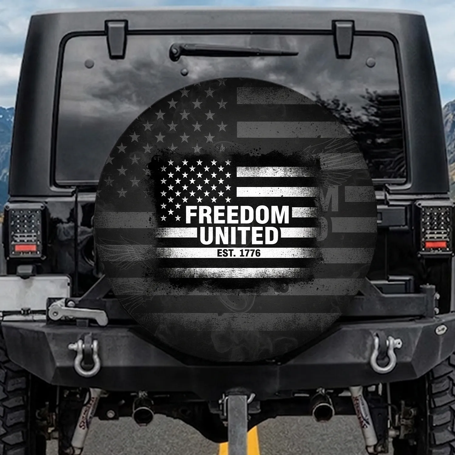 Monochrome Distressed American Flag - Independence Day Gift for Veterans Spare Tire Cover - 1