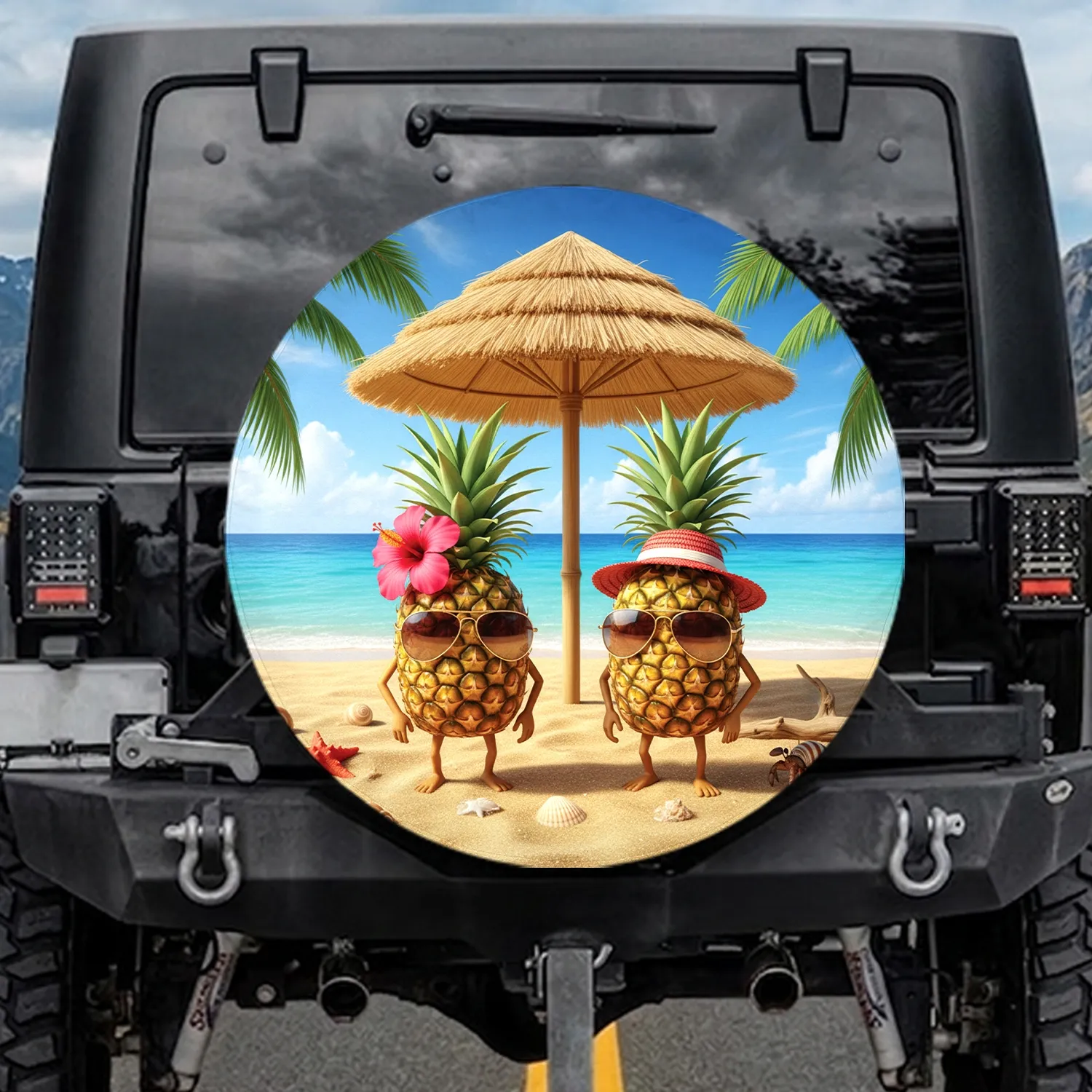 Pineapple Tropical Beach Scene - Summer Travel Accessory for Beach Lovers Spare Tire Cover - 1