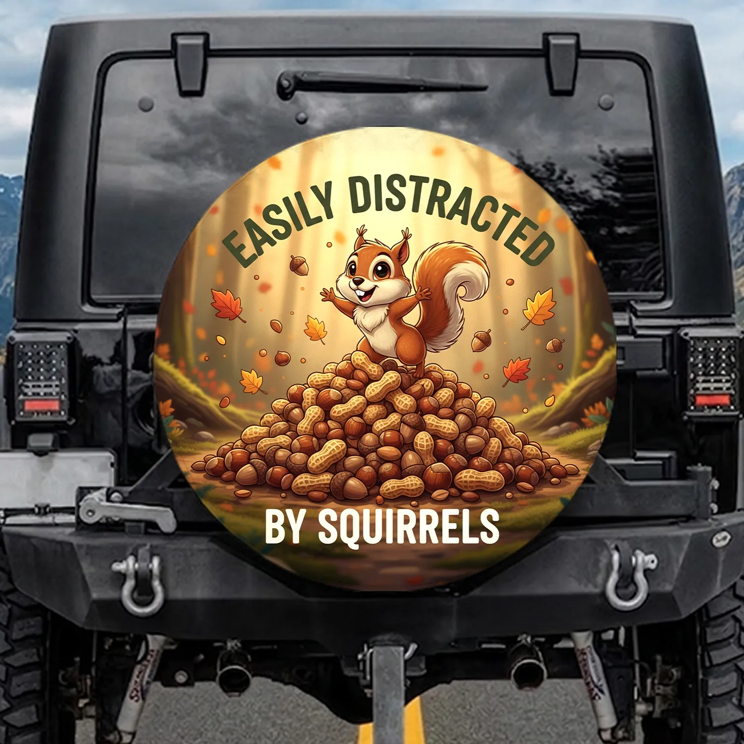 Easily Distracted Squirrel Nut Pile Wildlife Lover Gift Spare Tire Cover - 1