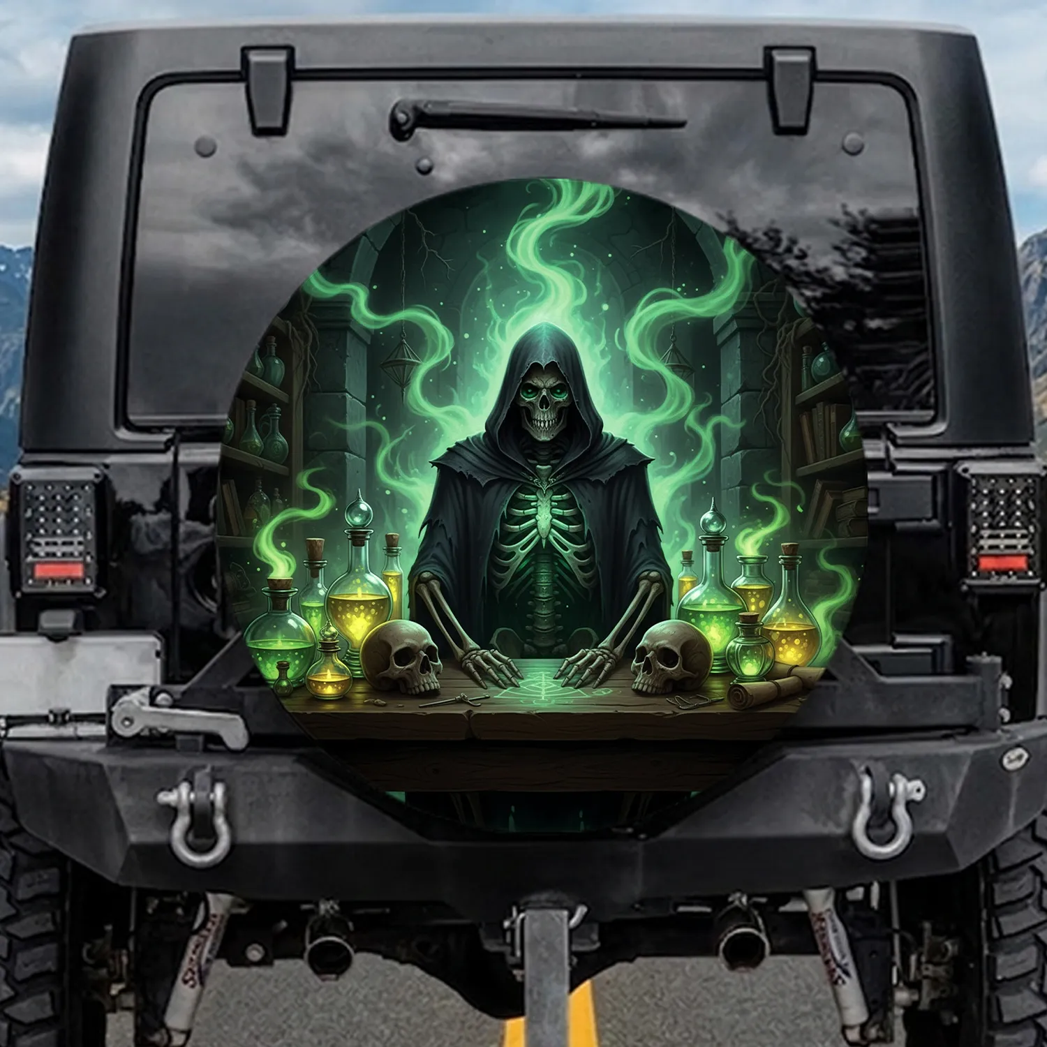 Alchemist Skeleton Glowing Potions Skulls Ancient Laboratory - Fantasy Lover Gift Spare Tire Cover - 1