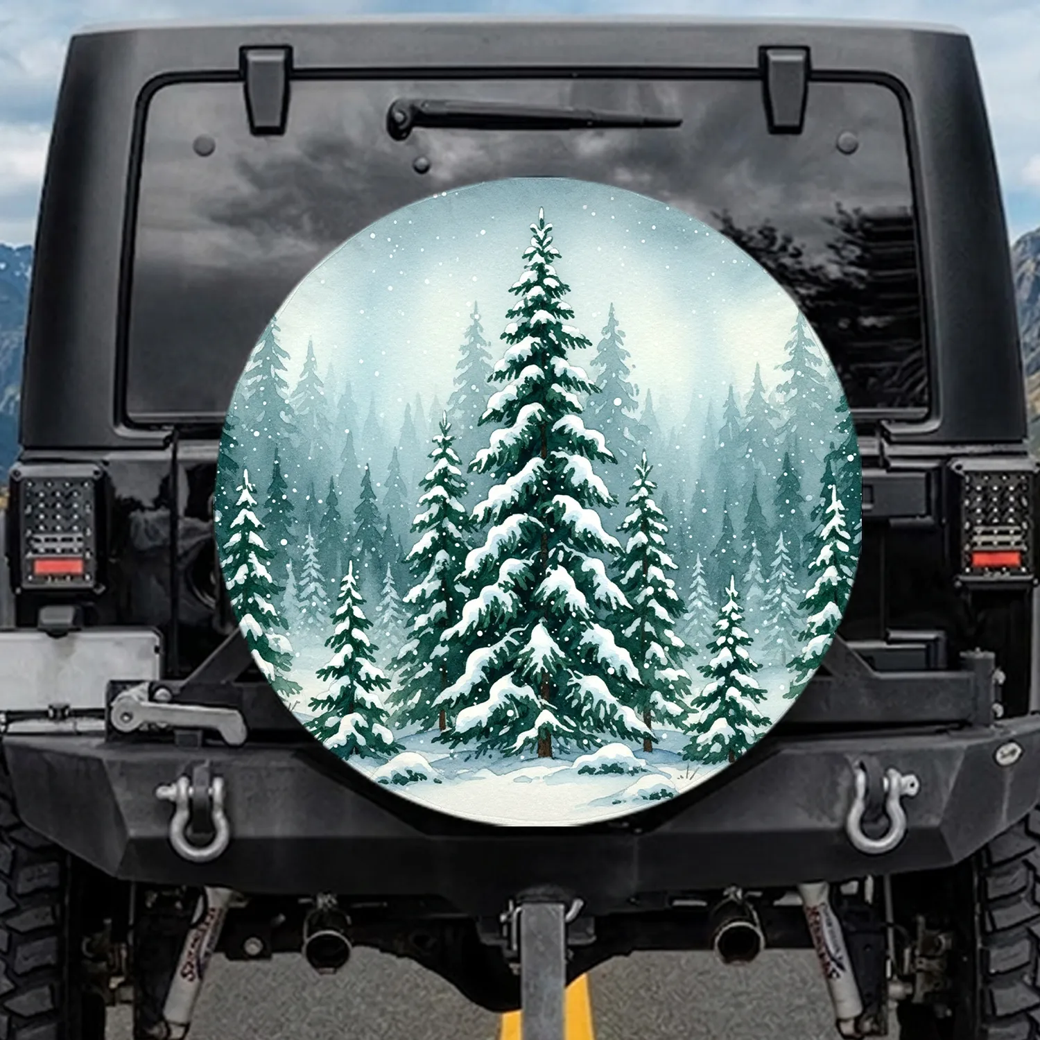 Dense Snow-Covered Pine Spruce Forest - Winter Adventure Outdoor Gear Spare Tire Cover - 1