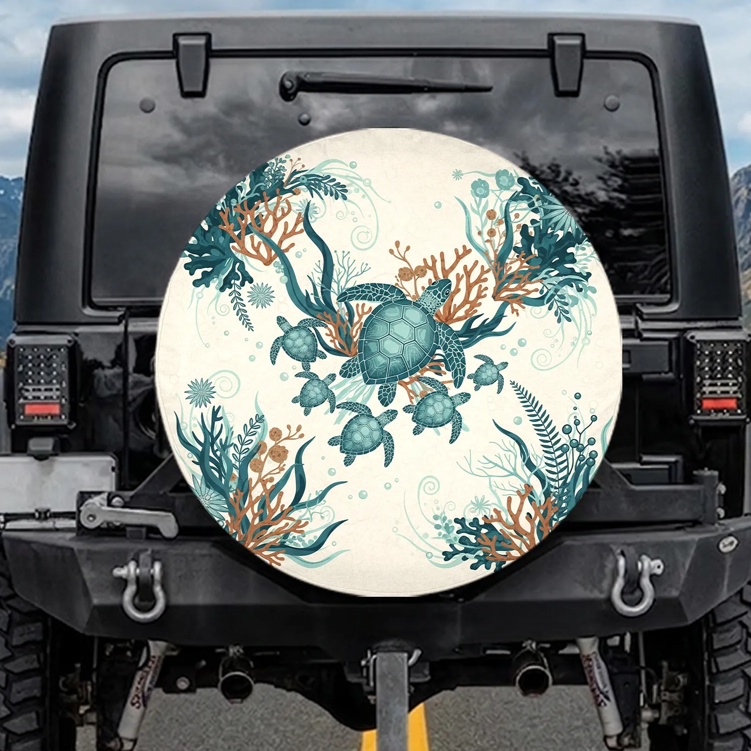 Sea Turtles Underwater Aquatic Foliage Coral Formations Star Flora - Ocean Life Lover Gift Spare Tire Cover - 1