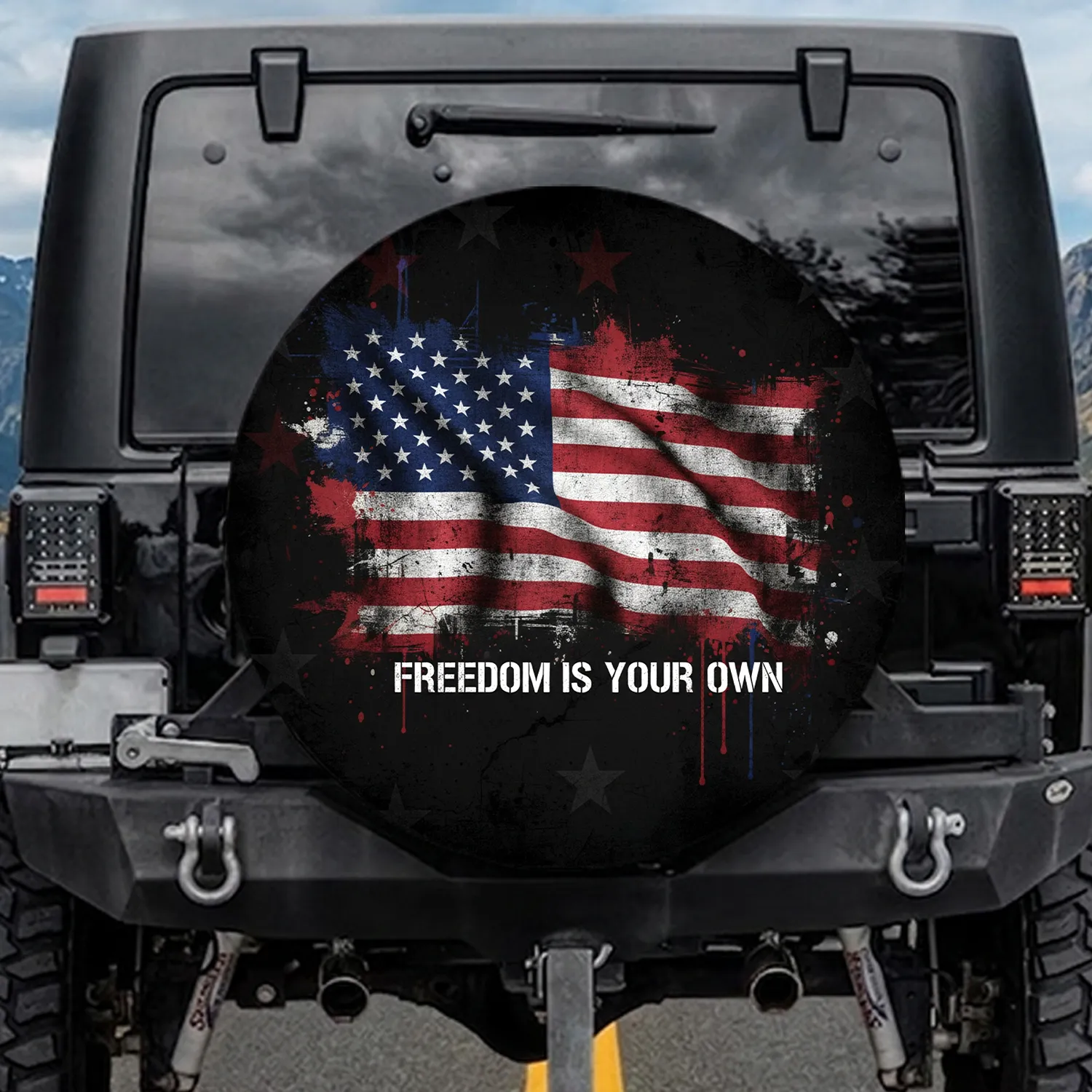 Distressed American Flag Freedom Is Your Own - Independence Day Gift for Veterans Spare Tire Cover - 1