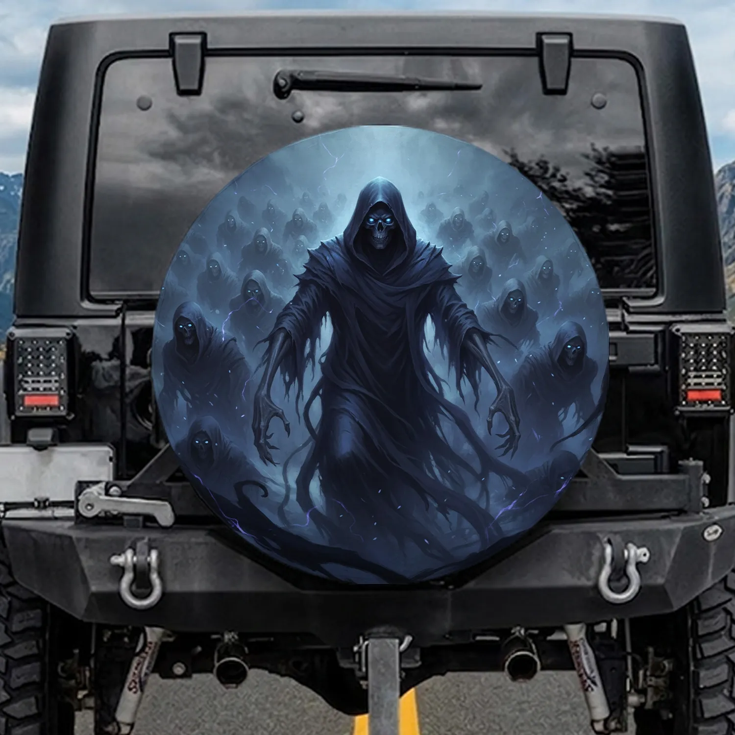 Menacing Cloaked Skeletons Ghostly Bony Hands Skull - Dark Fantasy Home Decor Gift Spare Tire Cover - 1