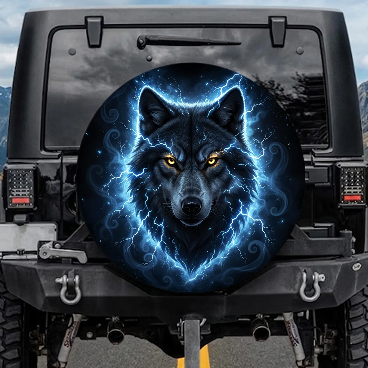 Majestic Wolf Lightning Smoke - Outdoor Adventure Gift Spare Tire Cover - 1