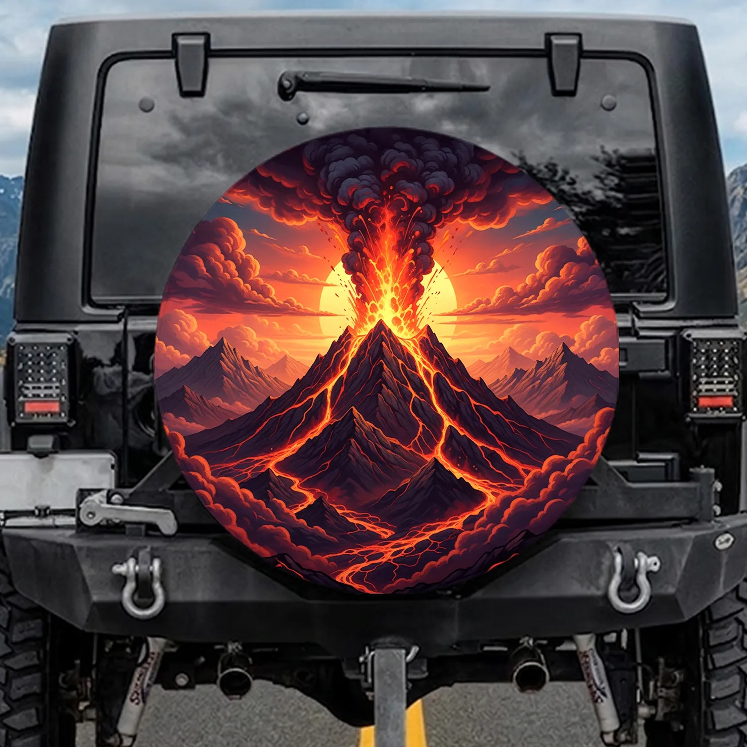 Volcanic Mountain Eruption Sunset - Outdoor Adventure Gift for Explorer Spare Tire Cover - 1