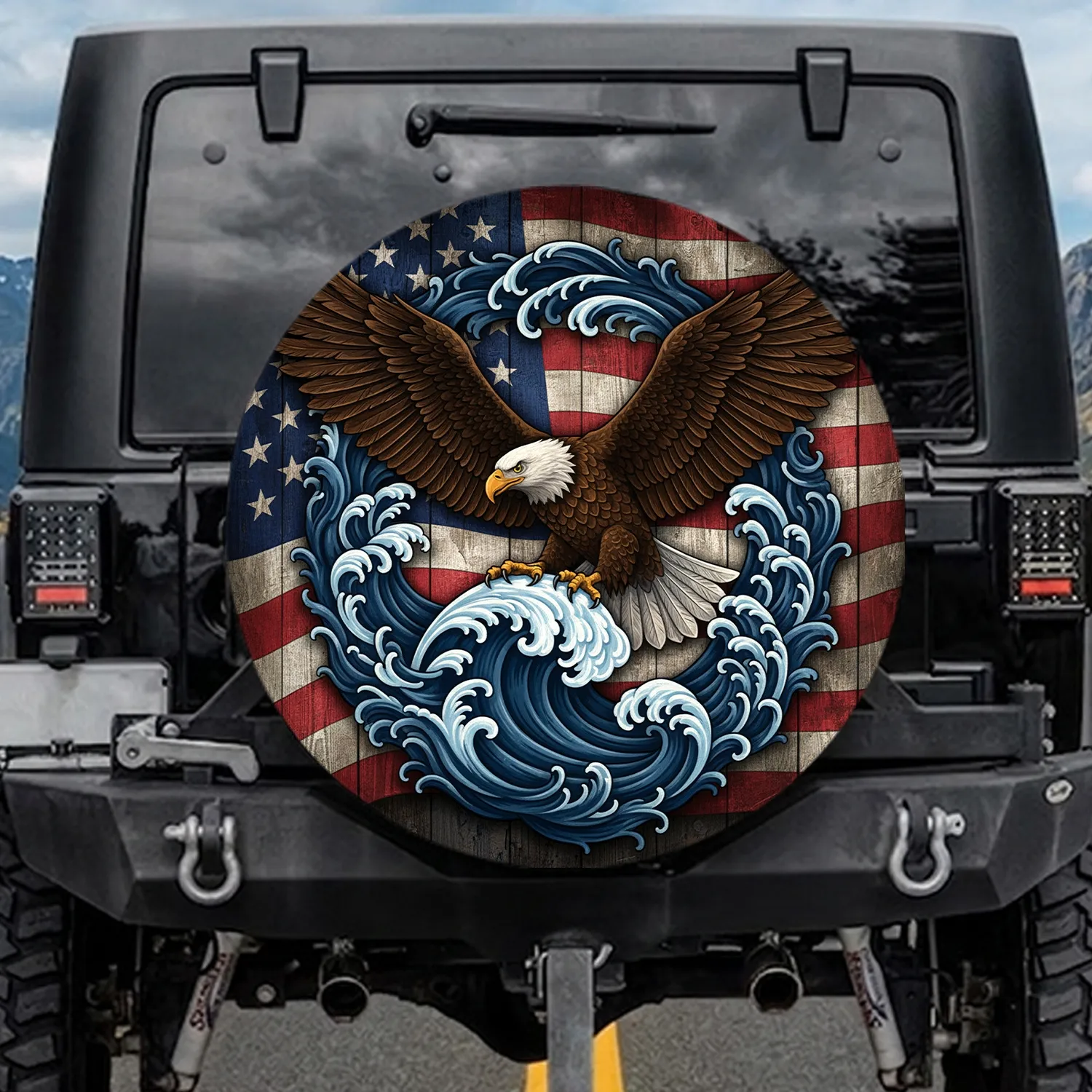 Bald Eagle American Flag Wave - Independence Day Gift for Veterans Spare Tire Cover - 1