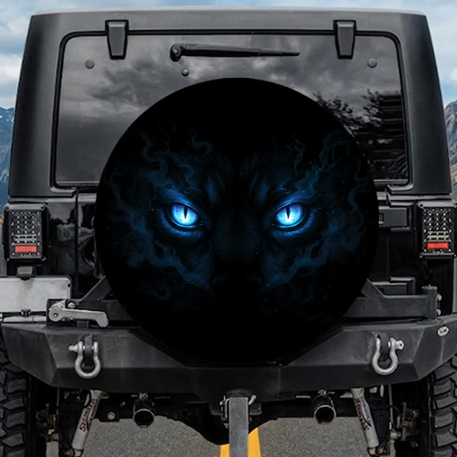 Electric Blue Predatory Animal Eyes, Slit Pupils - Wildlife Lover Automotive Gift Spare Tire Cover - 1