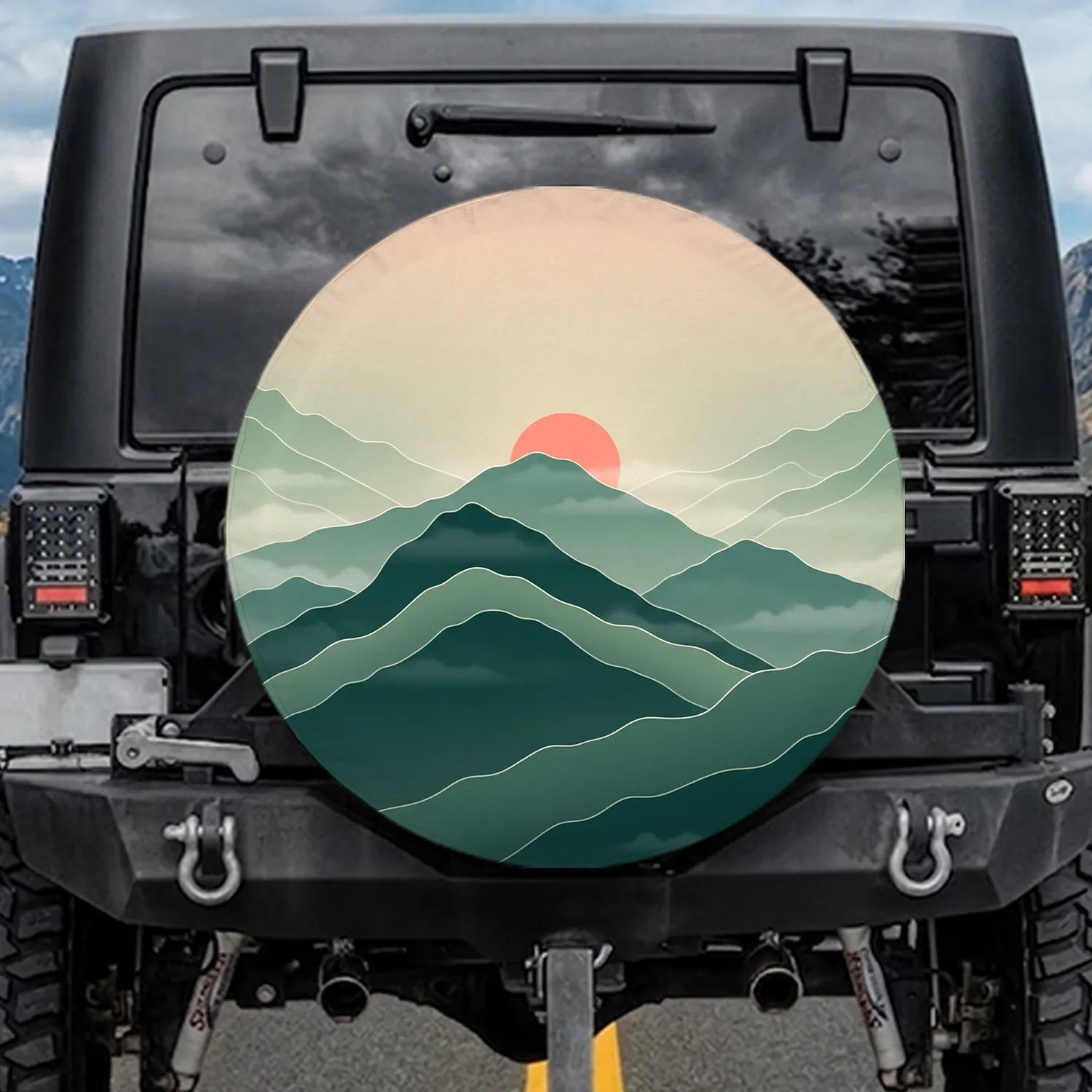 Multiple Overlapping Mountain Peaks Sun Scene - Nature Lover Gift Spare Tire Cover - 1