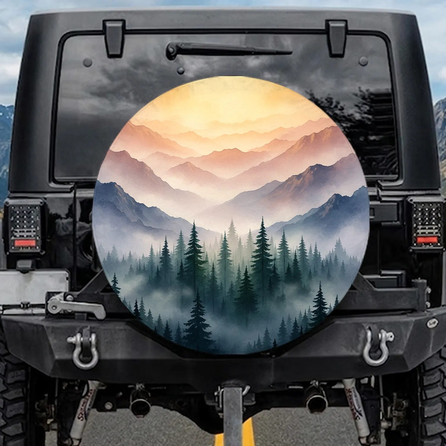 Towering Coniferous Forest Misty Mountain - Outdoor Adventure Gift Spare Tire Cover - 1