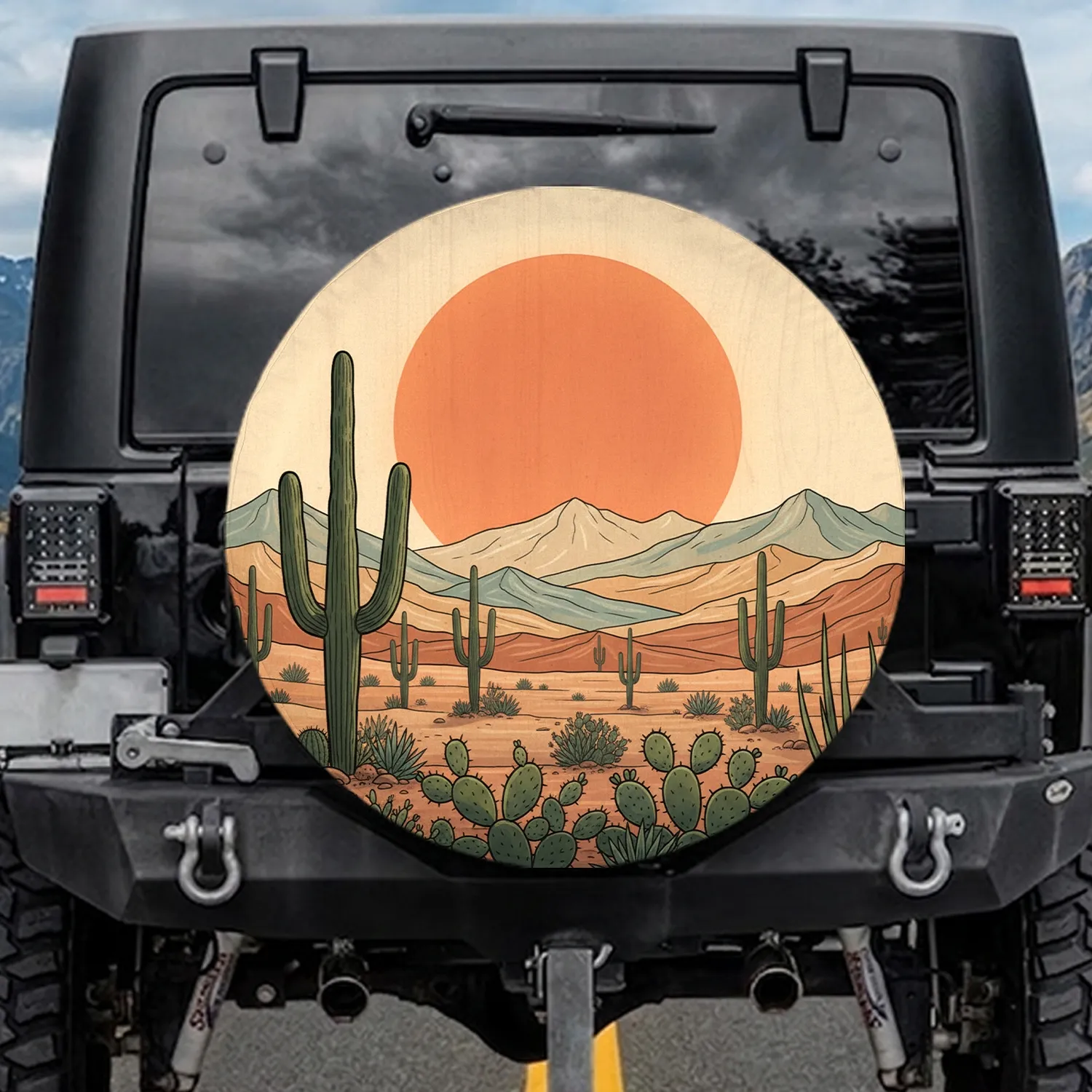 Saguaro Cactus Sun Desert Mountains - Road Trip Lifestyle Gift Spare Tire Cover - 1