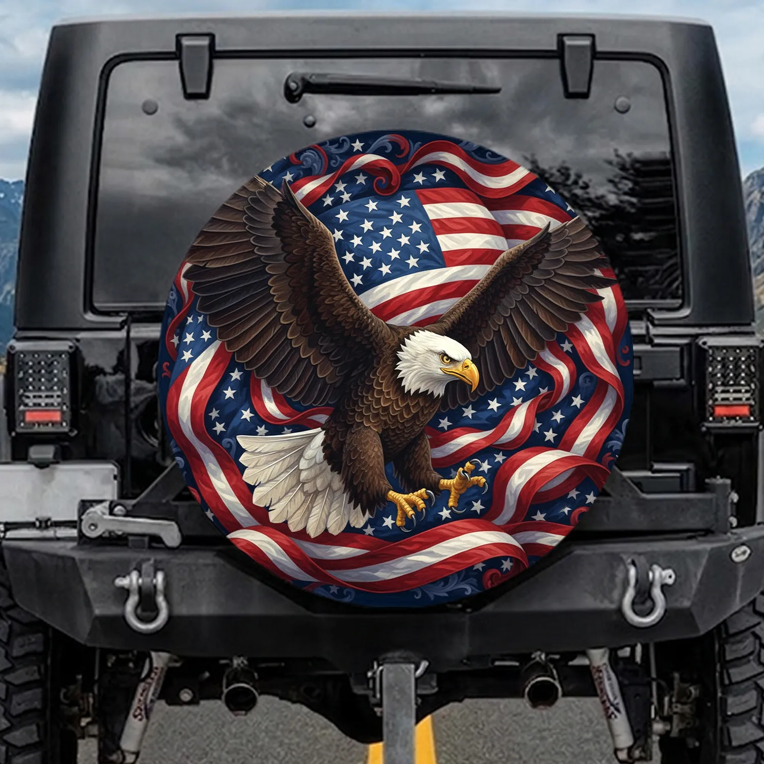 Majestic Bald Eagle American Flag - Independence Day Gift for Veterans Spare Tire Cover - 1