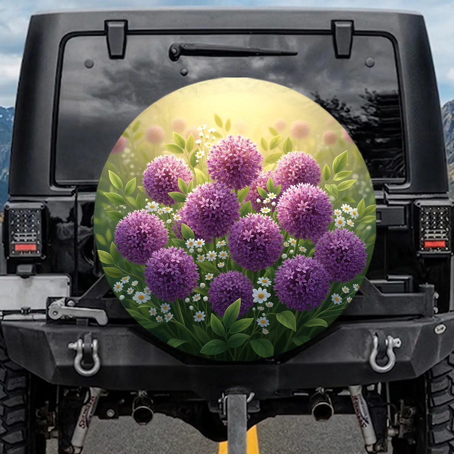 Dense Globular Purple Allium White Blossom Floral Garden - Garden Lover Gift Spare Tire Cover - 1