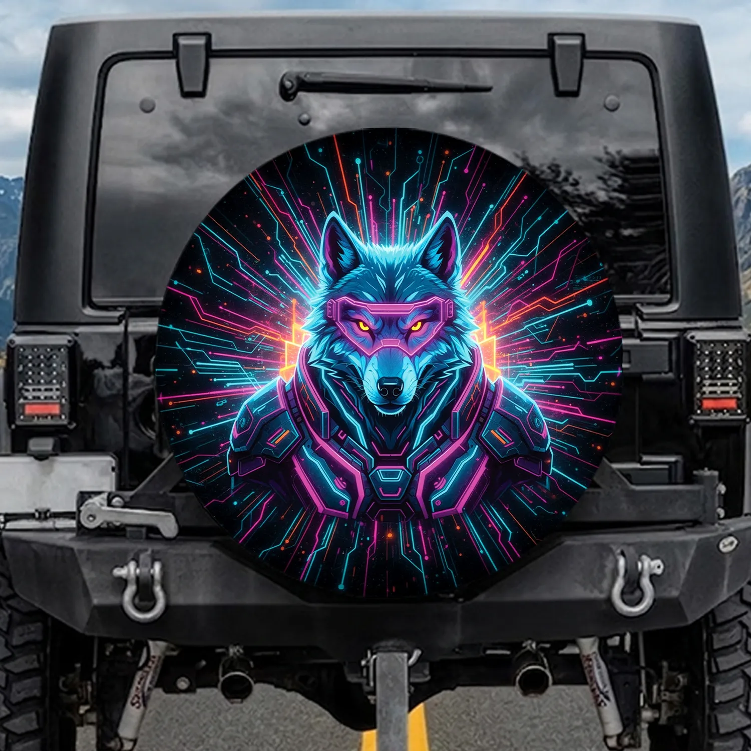 Glowing Wolf Futuristic Armor Visor - Everyday Adventure Spare Tire Cover - 1