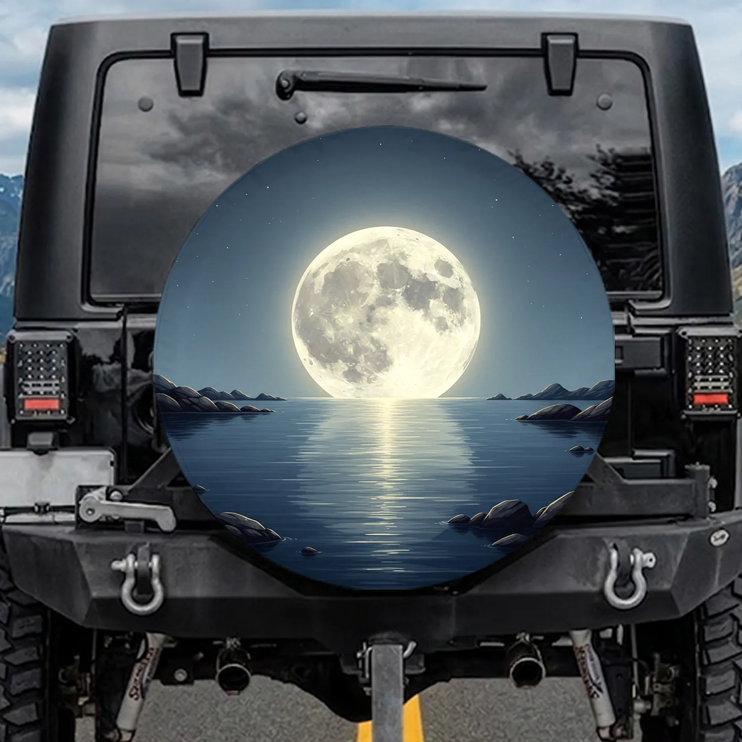 Luminous Full Moon Night Sky Water - Celestial Decor Gift for Star Gazer Spare Tire Cover - 1