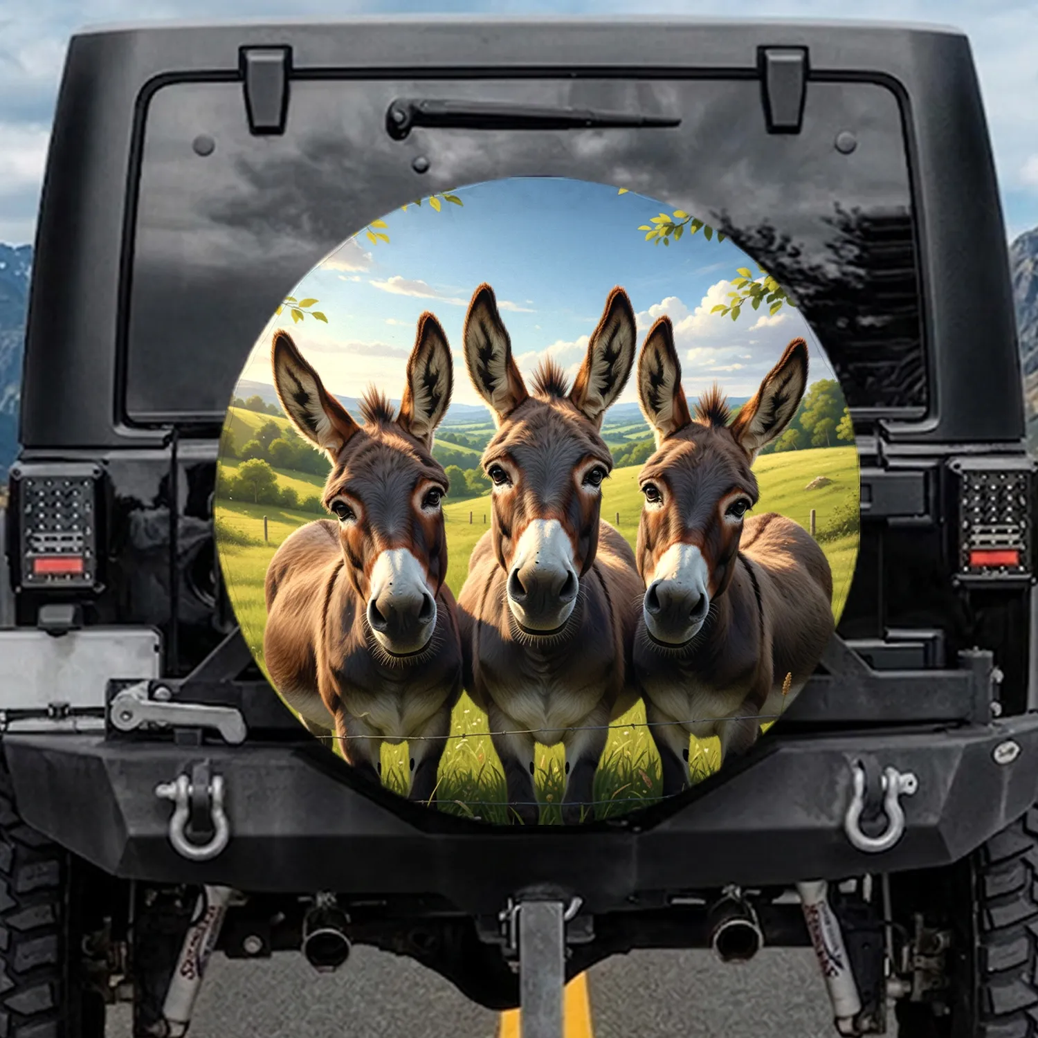 Curious Friendly Donkeys Countryside Scene - Farmhouse Decor Gift for Donkey Lover Spare Tire Cover - 1
