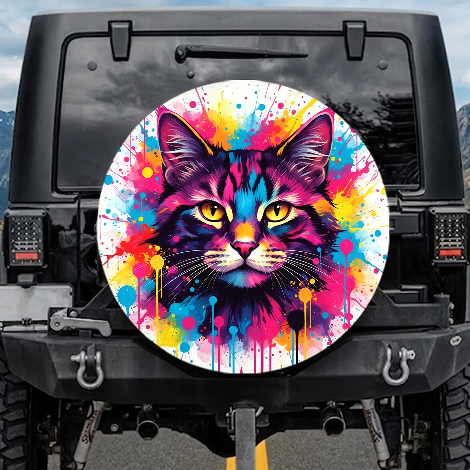 Expressive Cat Paint Splashes - Everyday Use Cat Lover Gift Spare Tire Cover - 1