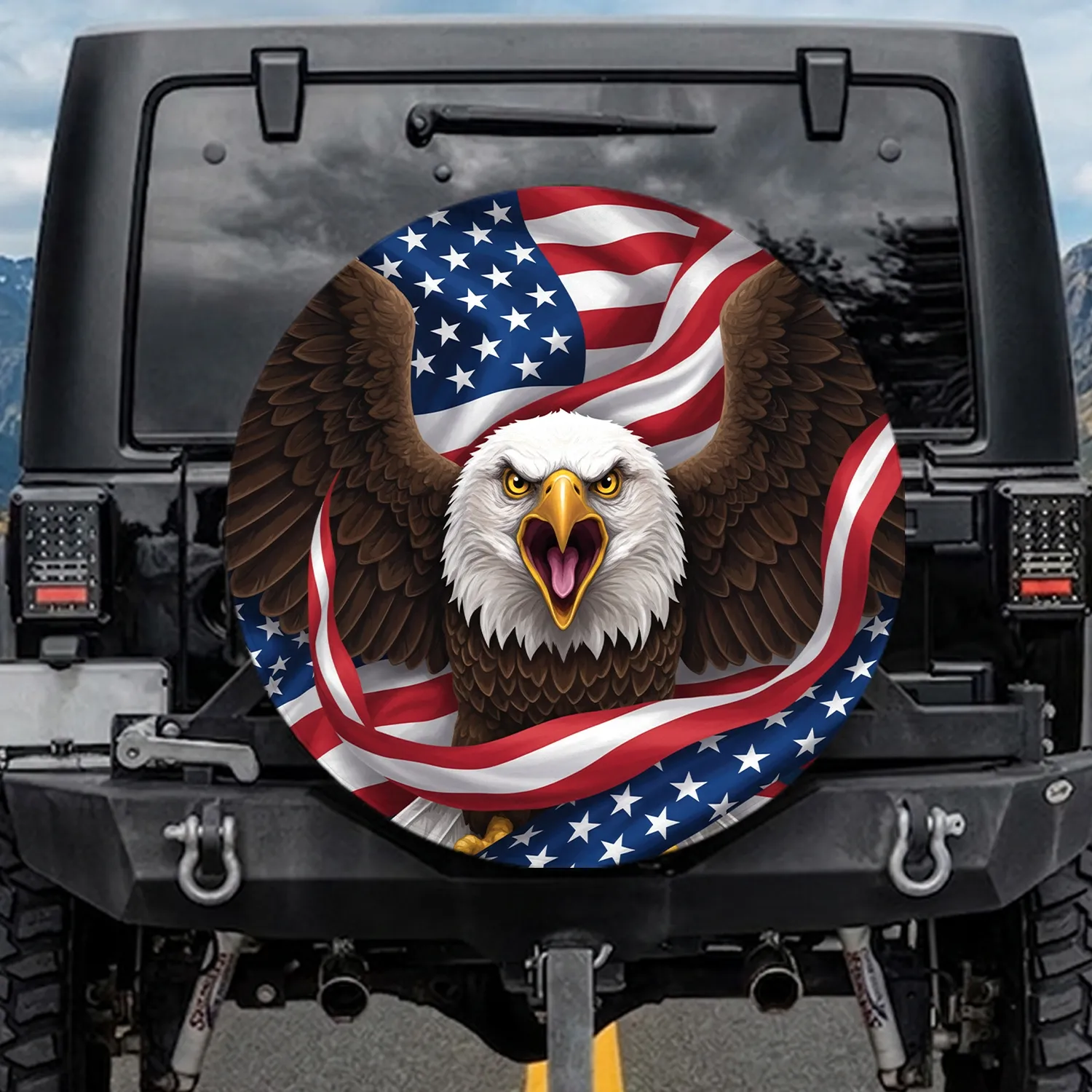Bald Eagle American Flag - Patriotic Independence Day Gift for Veterans Spare Tire Cover - 1