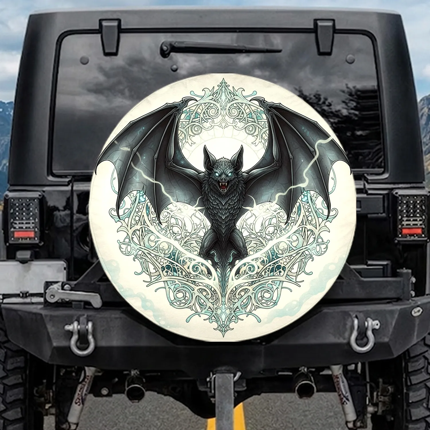 Gothic Bat Filigree Wings - Mystical Car Accessory for Goth Lover Spare Tire Cover - 1
