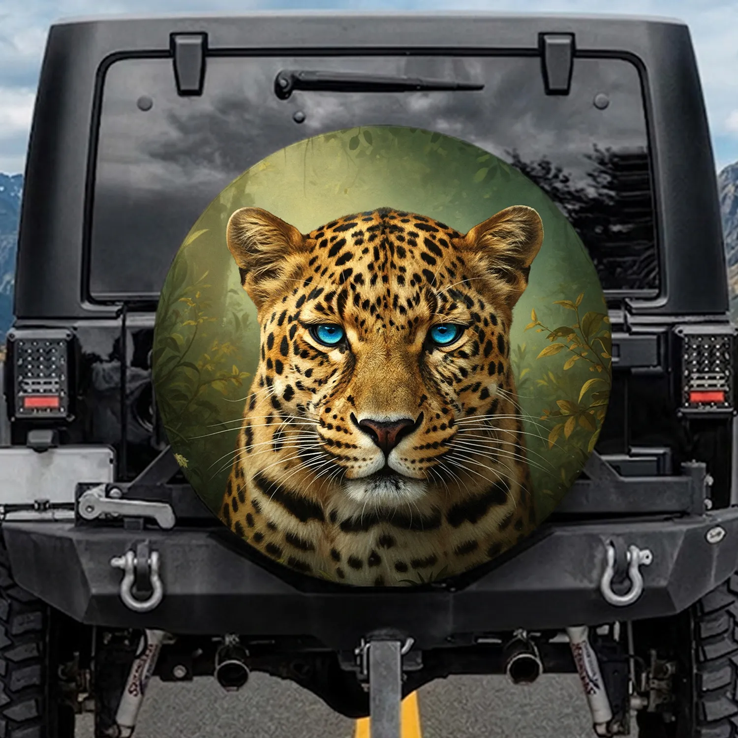 Majestic Leopard Blue Eyes Golden-Brown Fur Jungle - Wildlife Lover Home Decor Gift Spare Tire Cover - 1