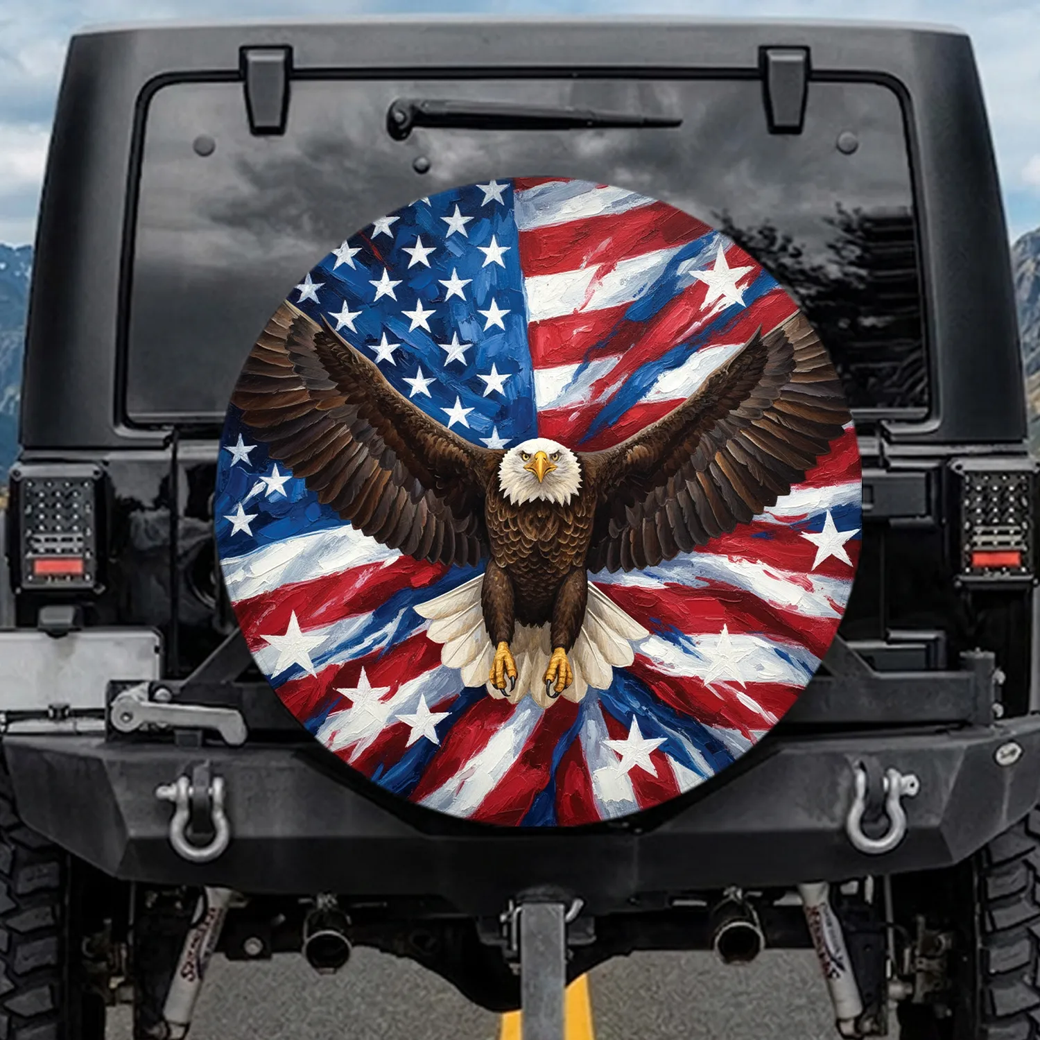 Bald Eagle American Flag - Independence Day Gift for Veterans Spare Tire Cover - 1
