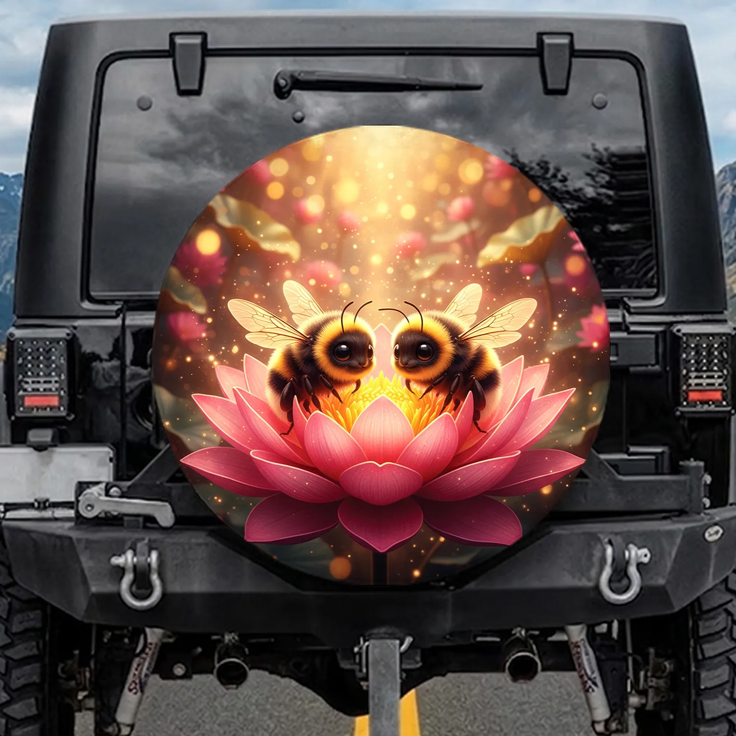 Bumblebee Lotus Flower Fantasy Garden - Home Decor Gift for Nature Lover Spare Tire Cover - 1