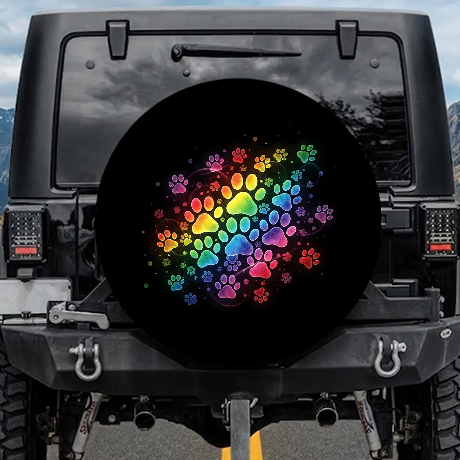Rainbow Paw Prints Glowing Cosmic Dust - Pet Owner Everyday Decor Gift Spare Tire Cover - 1
