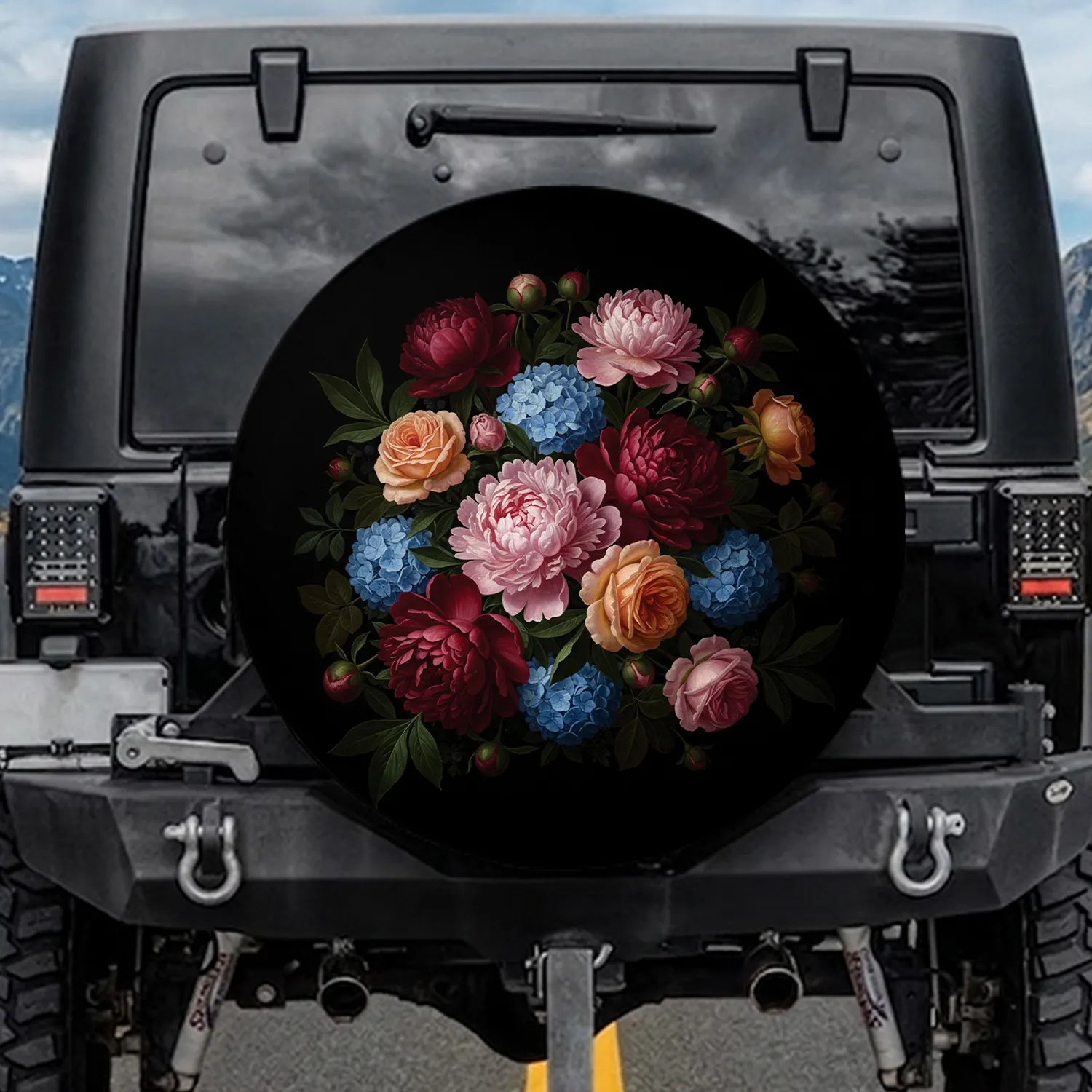 Blooming Peonies Roses Hydrangeas Floral - Home Decor Gift for Garden Lover Spare Tire Cover - 1