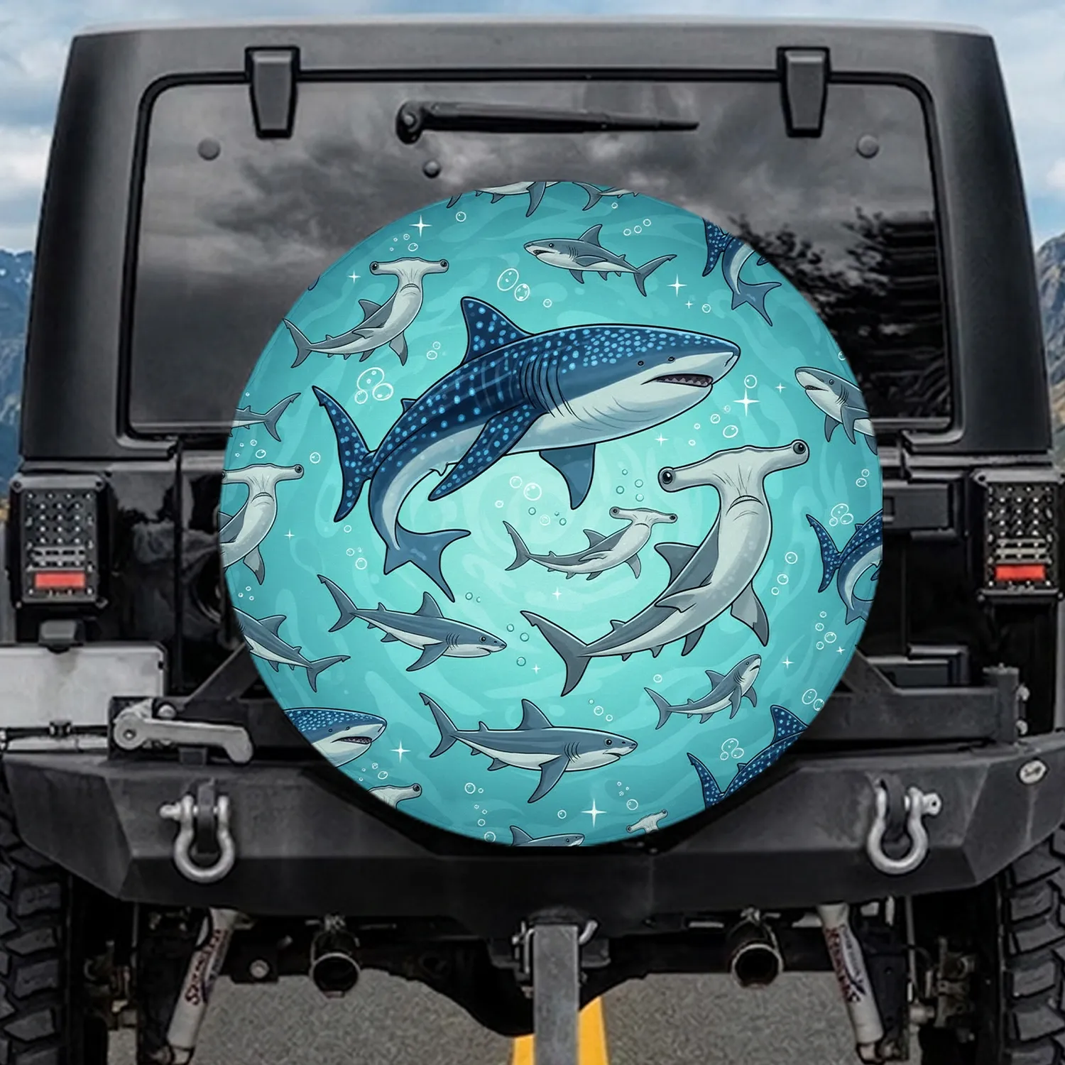 Whale Shark Hammerhead Grey Sharks Ocean Wildlife Lover Gift for Shark Enthusiast Spare Tire Cover - 1