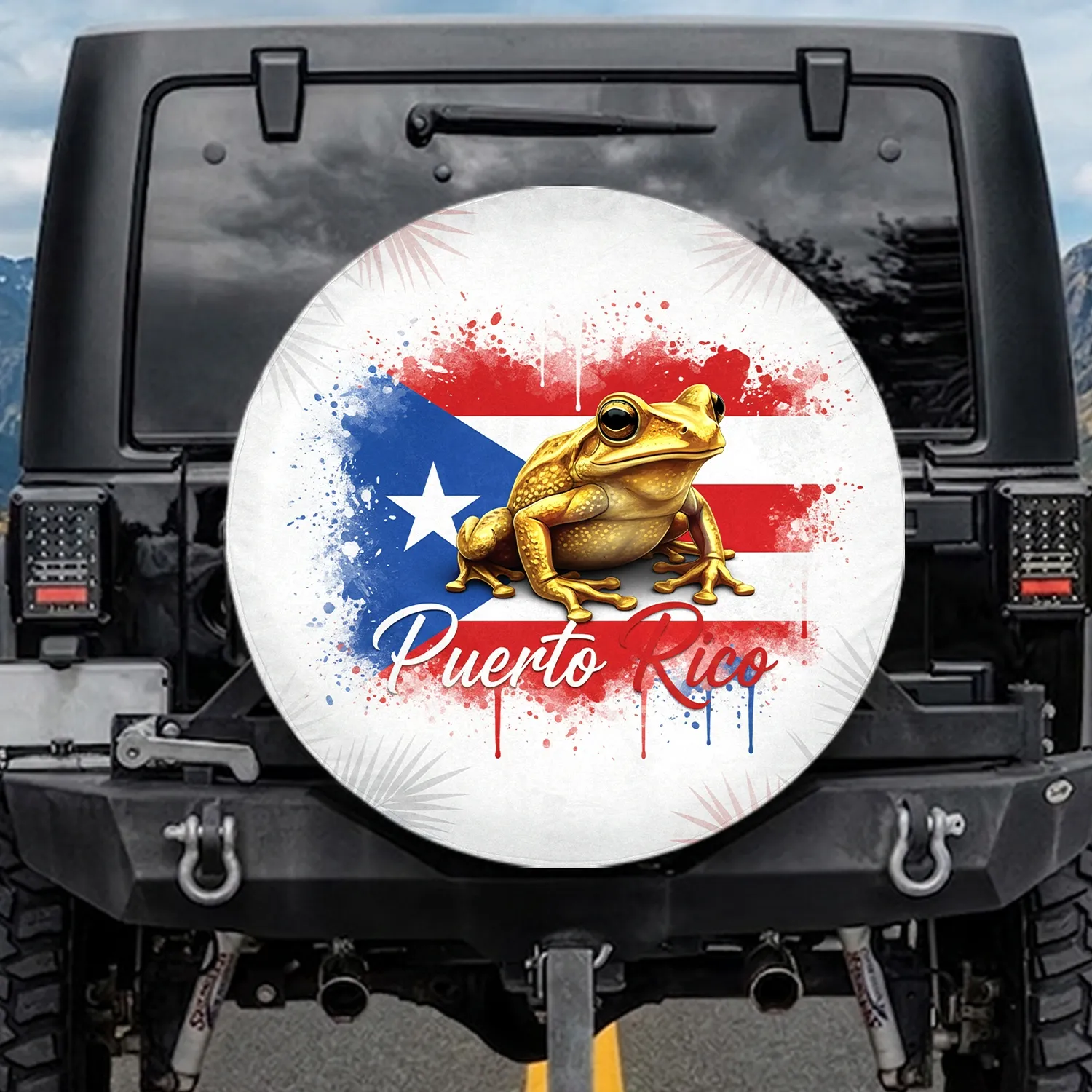 Golden Coqui Frog Puerto Rico Flag Tropical - Puerto Rico Pride Gift for Puerto Ricans Spare Tire Cover - 1