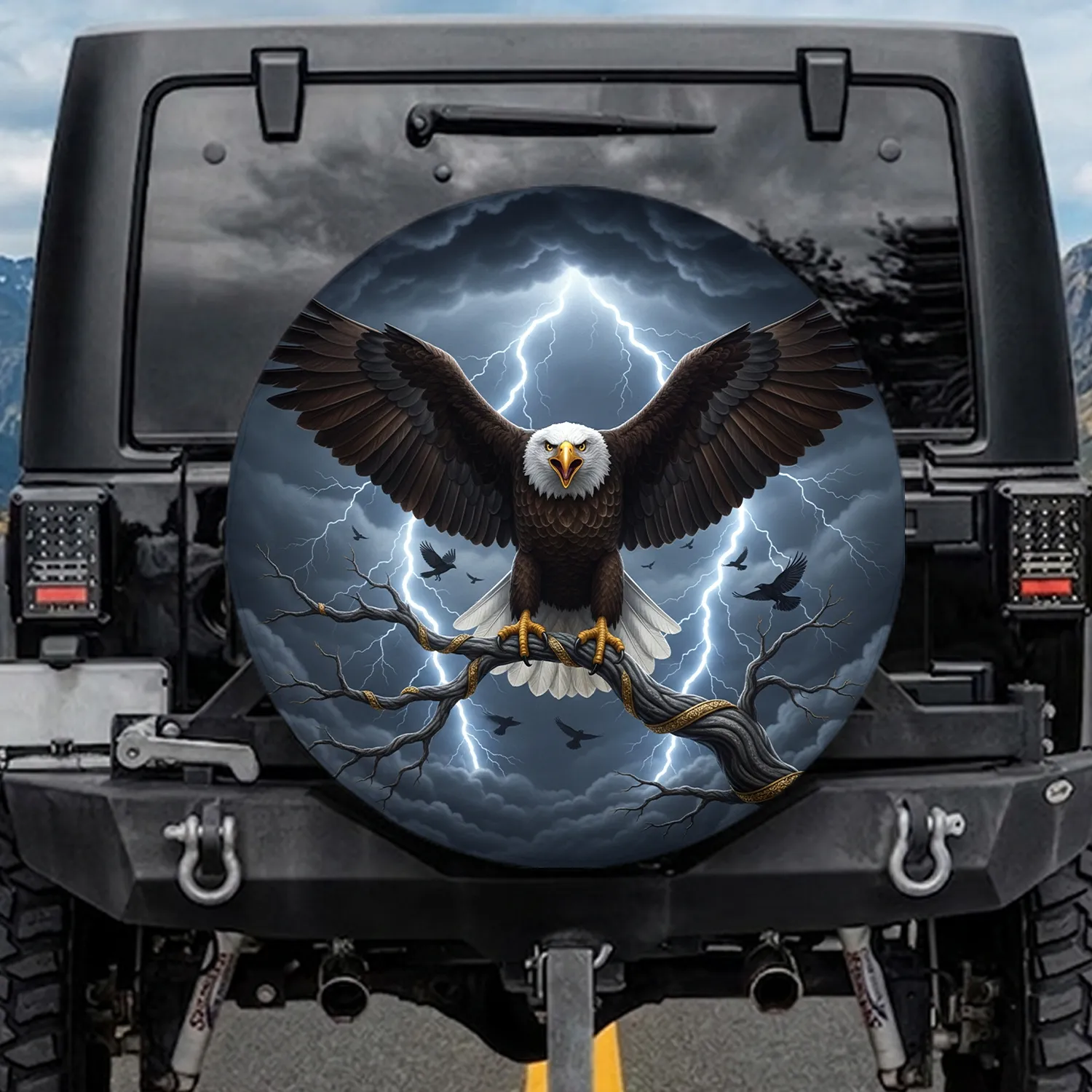 Bald Eagle Lightning Storm - Wildlife Lover Gift Spare Tire Cover - 1