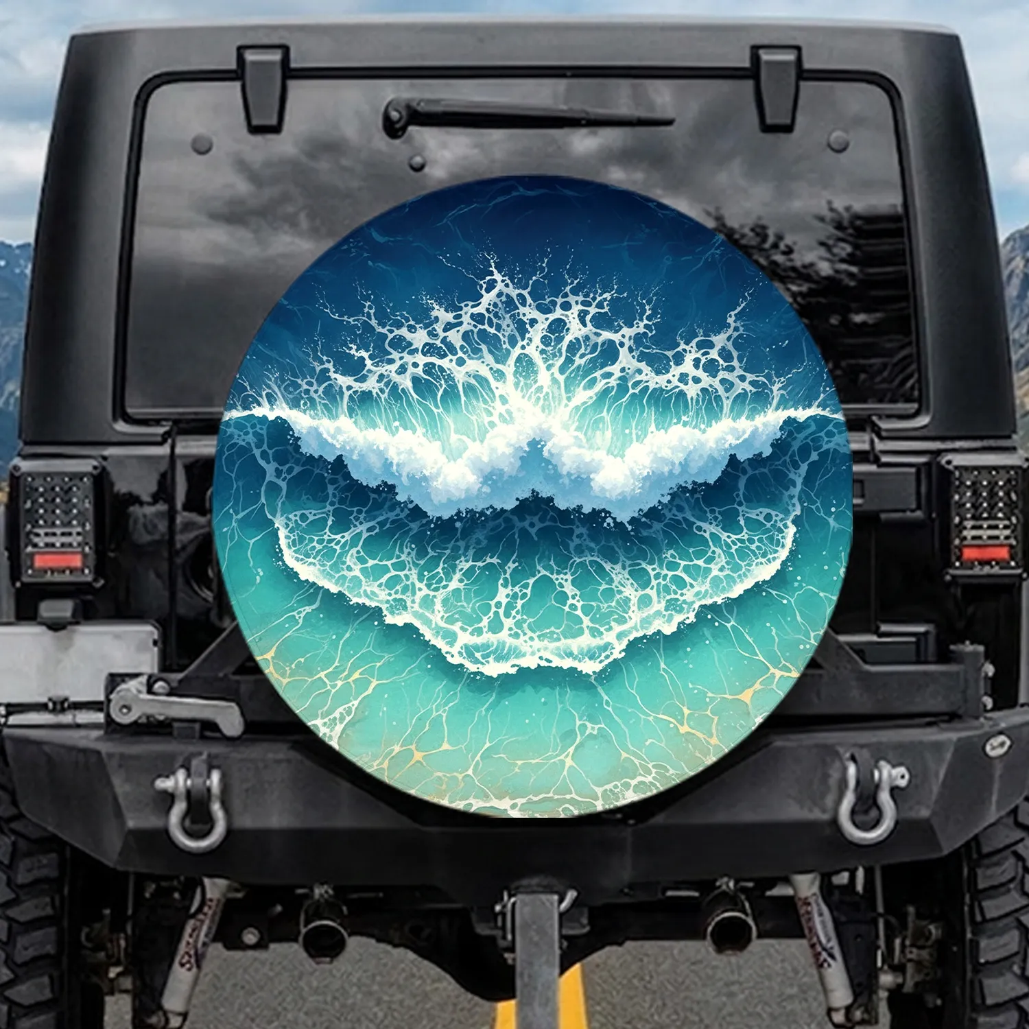 Turbulent Ocean Wave Seascape Dappled Sunlight - Ocean Lover Travel Essentials Gift Spare Tire Cover - 1