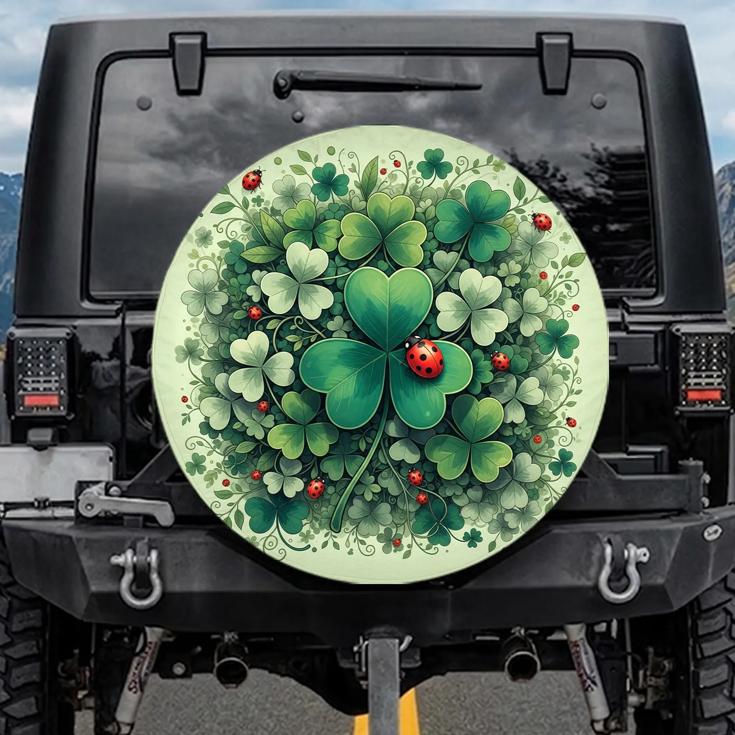 Four-Leaf Clover Ladybug Lush Greenery - Garden Decor Gift Spare Tire Cover - 1