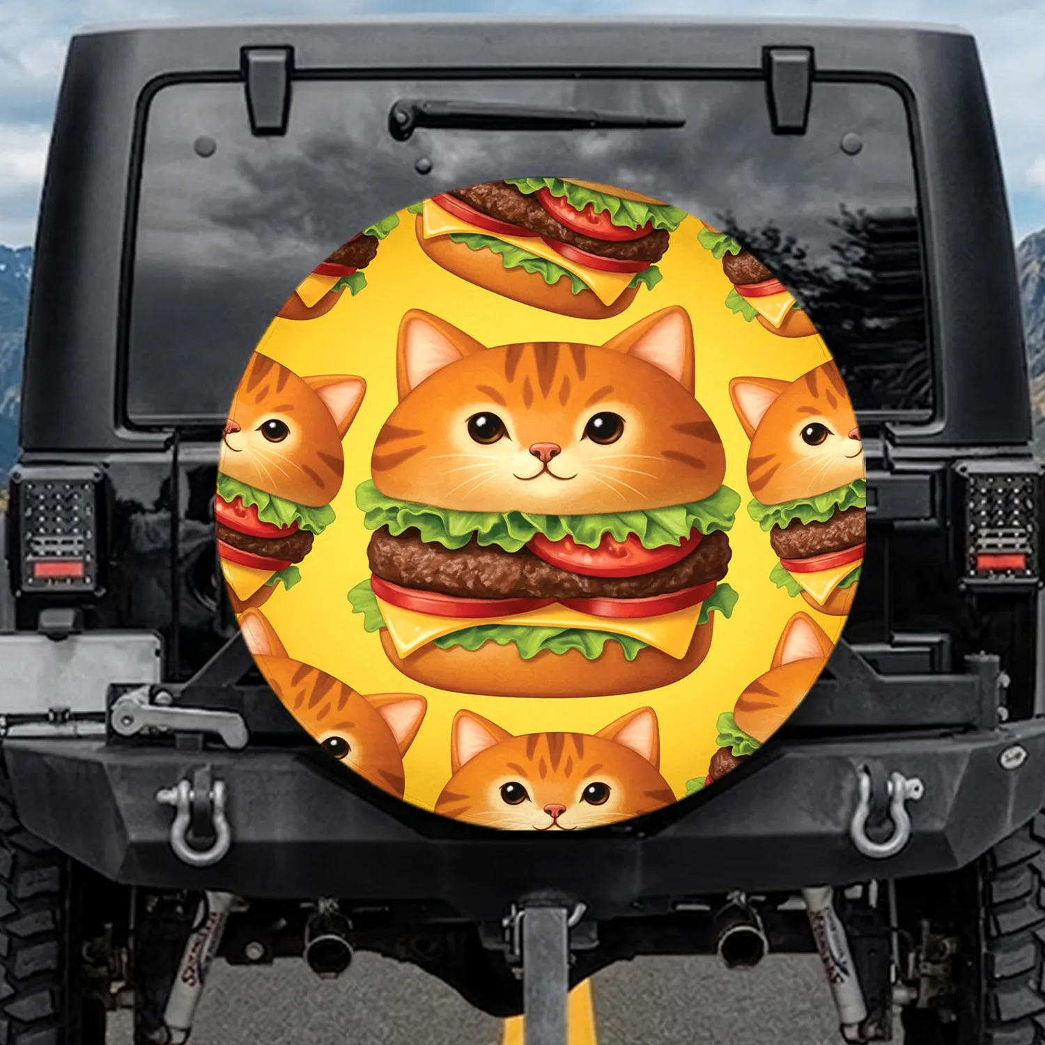 Orange Tabby Cat Head Burgers - Foodie Gift for Cat Lovers Spare Tire Cover - 1
