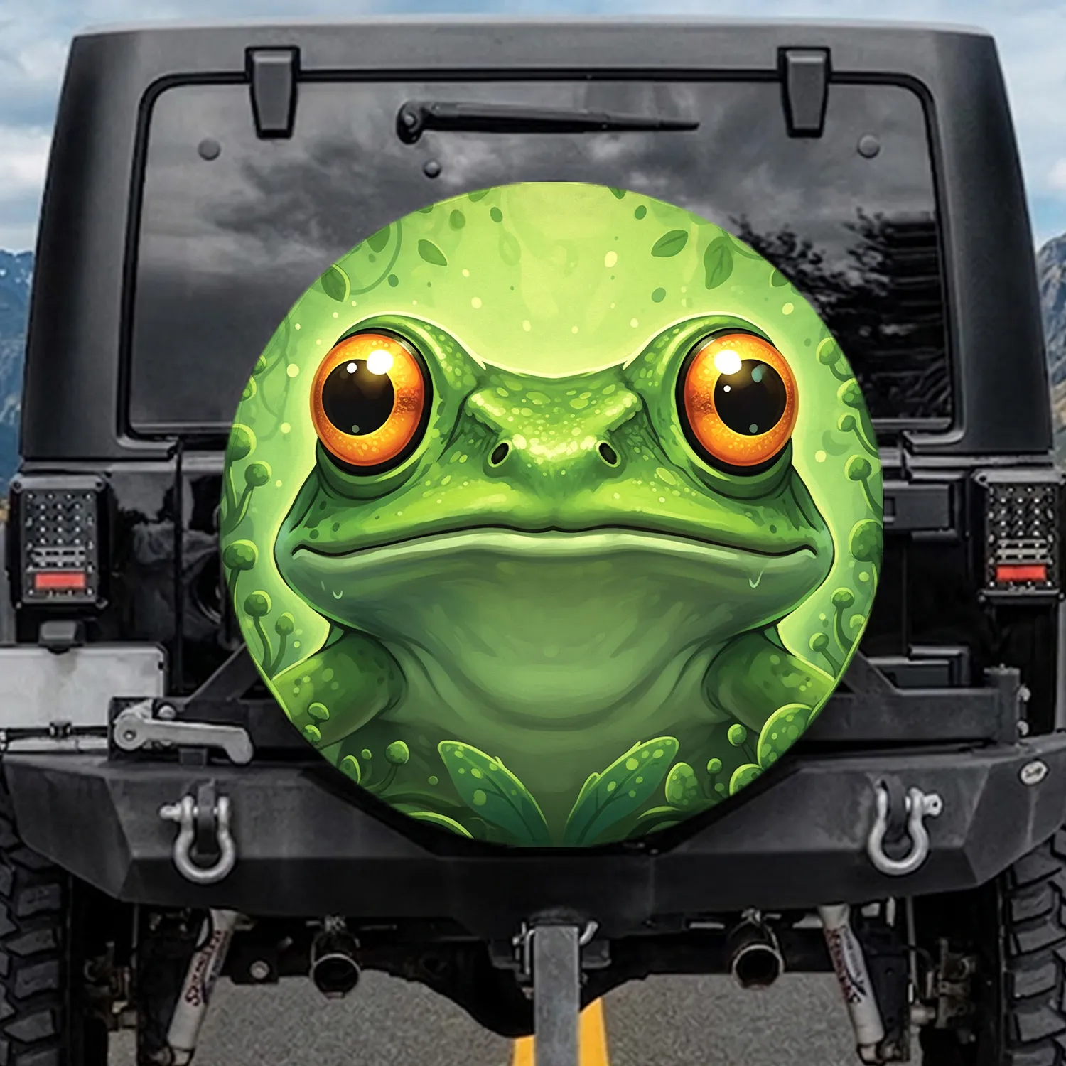 Frog Face Textured Skin Eyes Reflections Head Chin Background - Wildlife Lover Gift Spare Tire Cover - 1