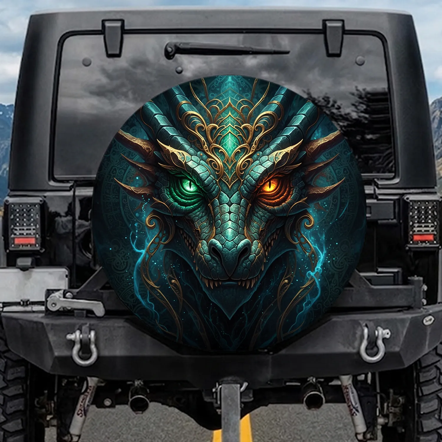 Majestic Dragon Face Glowing Eyes - Fantasy Art Home Decor Gift for Dragon Lover Spare Tire Cover - 1