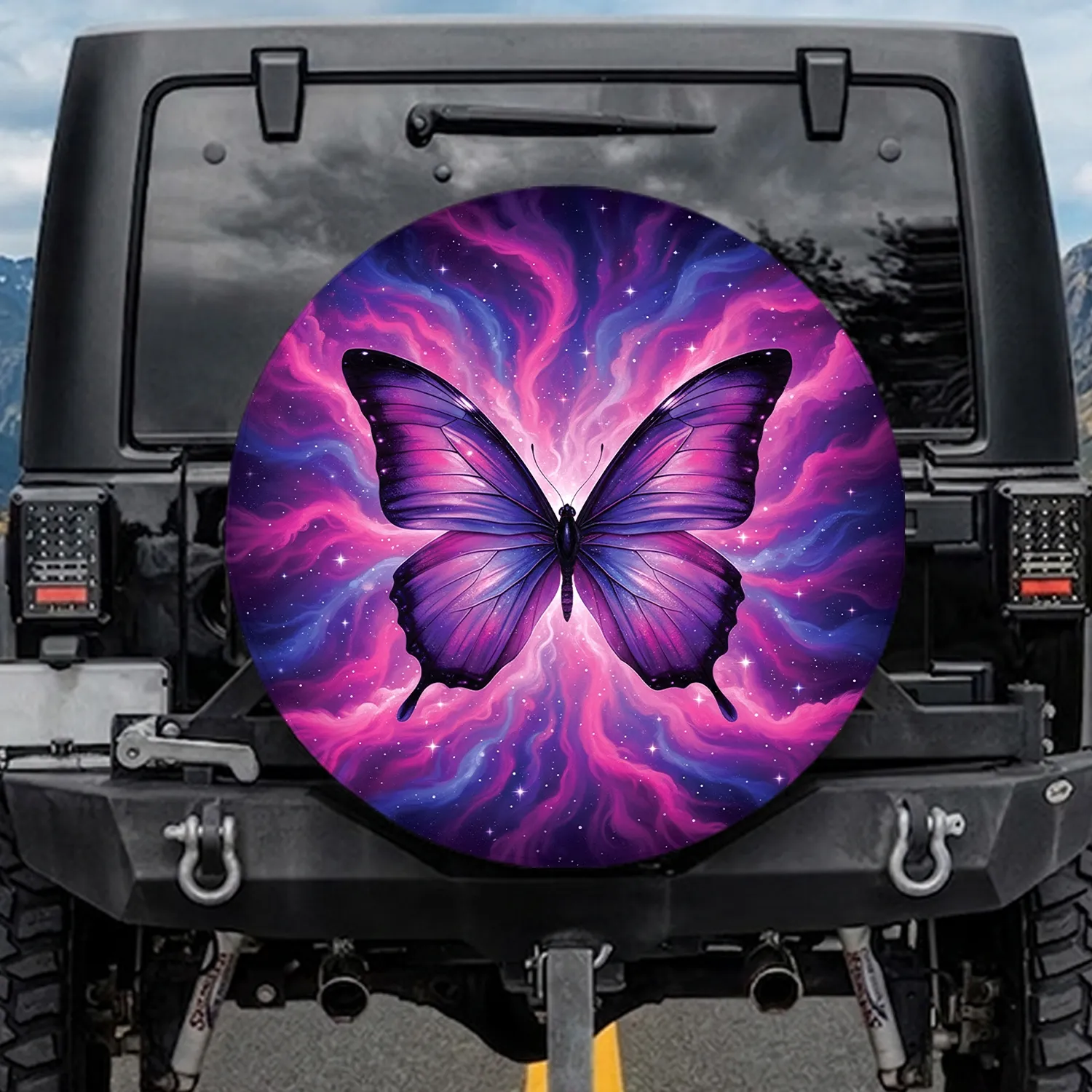 Iridescent Purple Butterfly Cosmic Nebula - Traveler Gift for Galaxy Lover Spare Tire Cover - 1