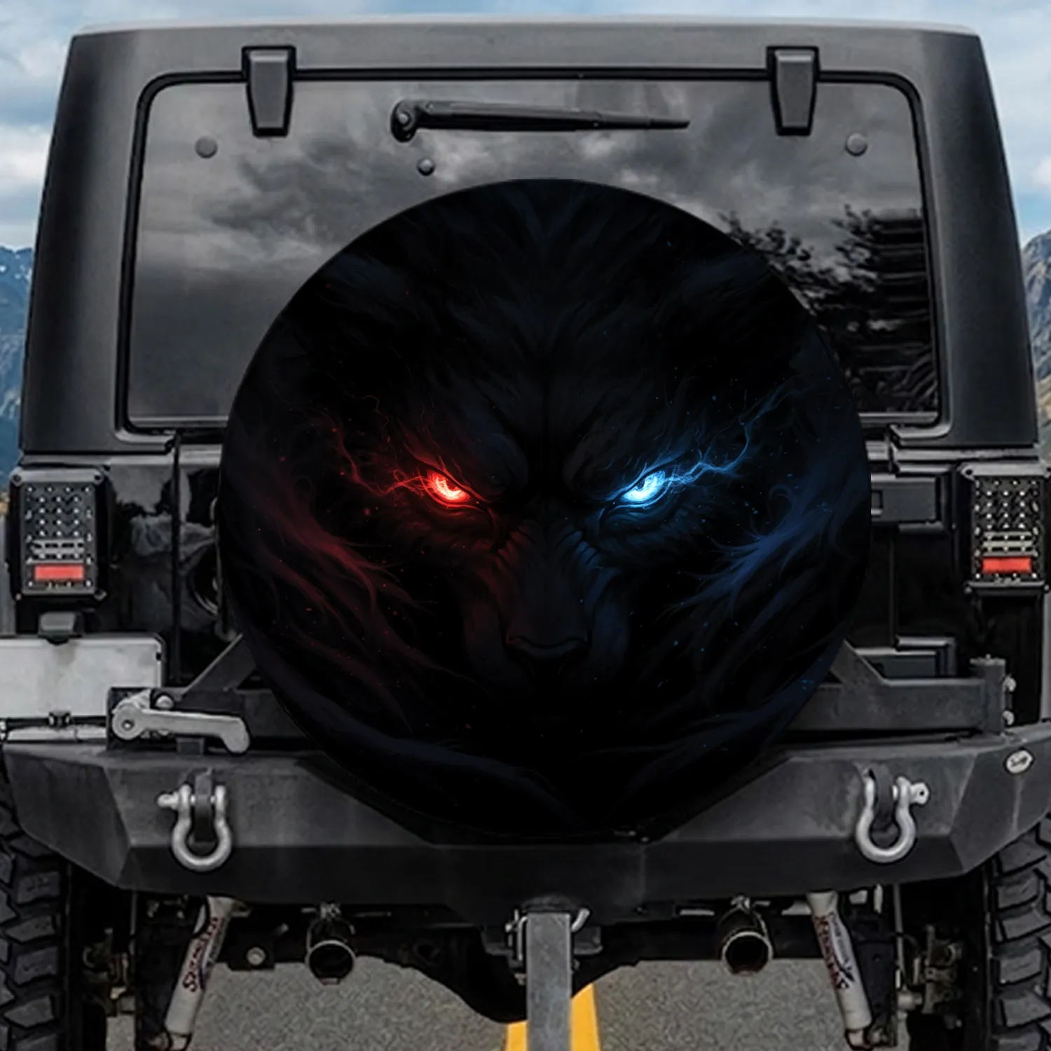 Unseen Creature Fiery Red Icy Blue Predatory Glowing Eyes - Adventure Seeker Gift Spare Tire Cover - 1