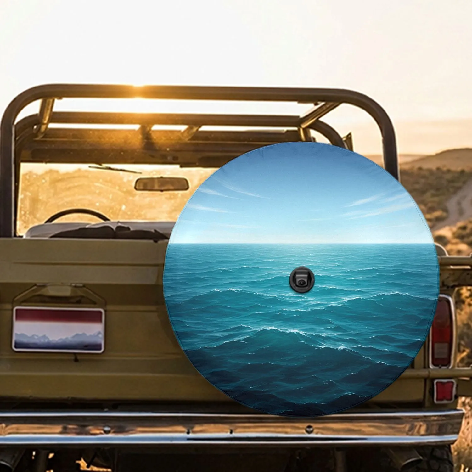 Expansive Deep Turquoise Ocean Sky Waves - Ocean Lover Gift Spare Tire Cover - 1