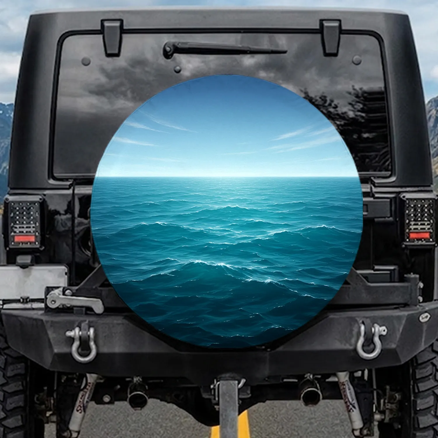Expansive Deep Turquoise Ocean Sky Waves - Ocean Lover Gift Spare Tire Cover - 1