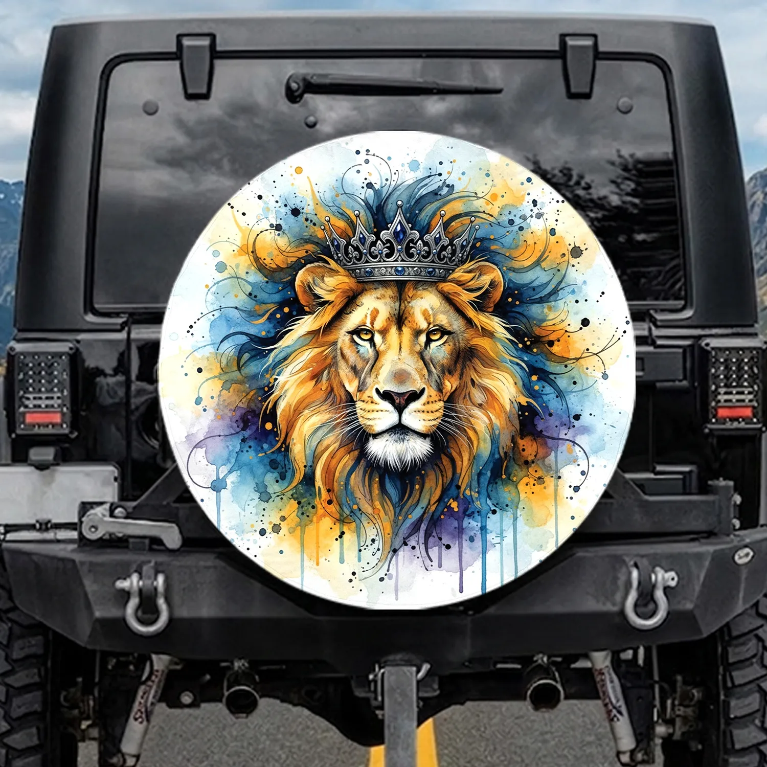 Majestic Flowing Mane Lion Head Ornate Silver Crown - Wildlife Lover Gift Spare Tire Cover - 1