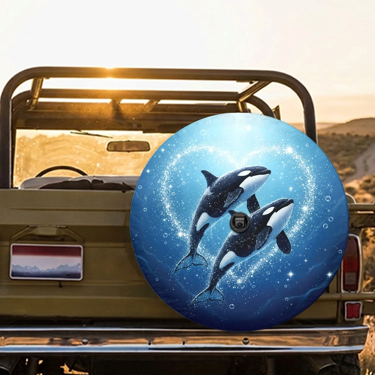 Orca Killer Whale Ocean Heart Glitter - Ocean Lover Gift Spare Tire Cover - 1
